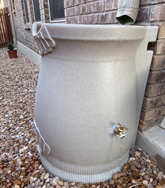 Good Ideas Rain Saver 50 Gallon Urn Shaped Water Storage Barrel with Planter and 2 Metal Spigots, Light Granite customer photo 1