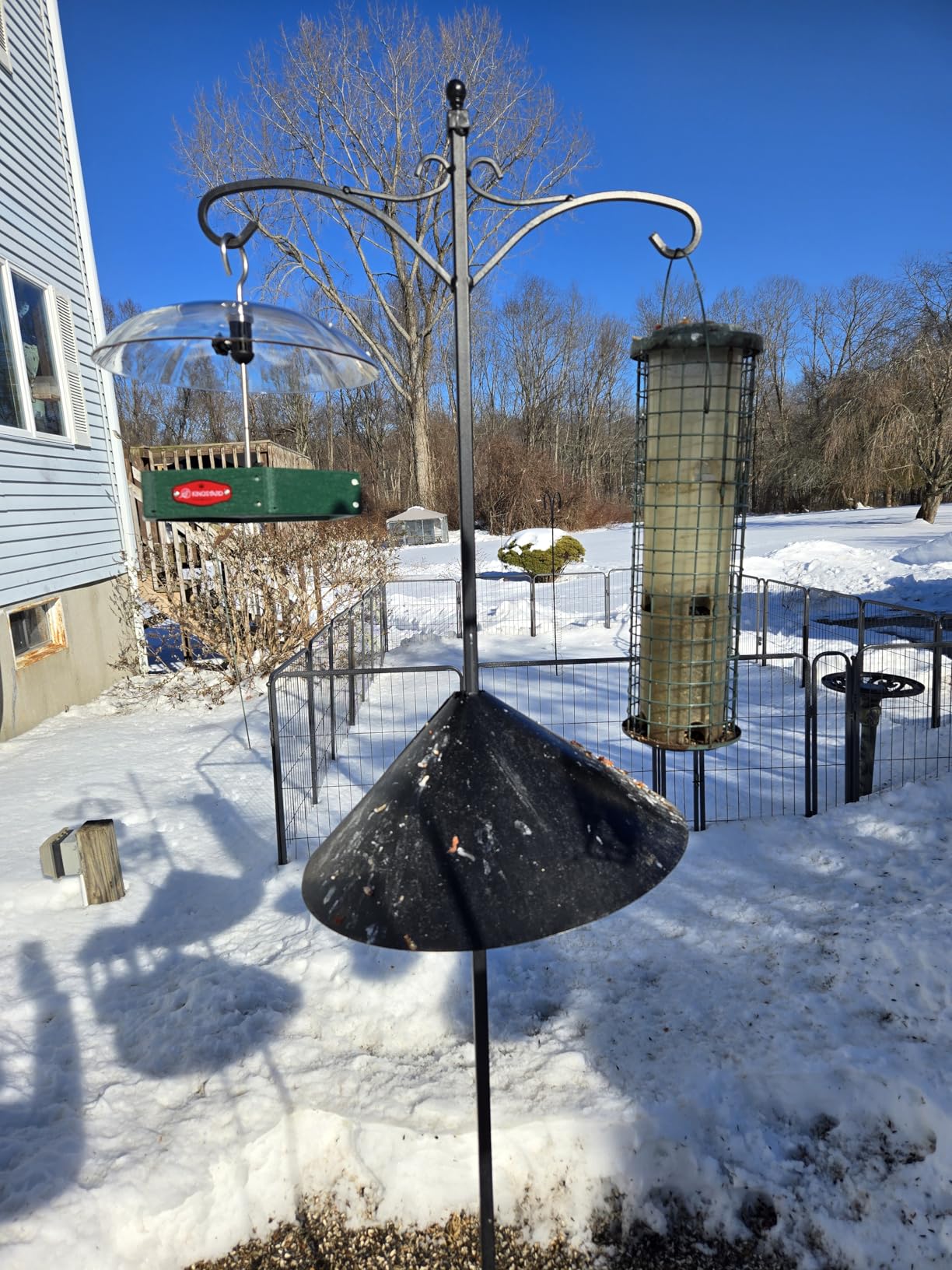 Kingsyard Large Platform Bird Feeder Outdoor Hanging, Adjustable Dome Squirrel Proof Rain Cover, Metal Mesh Tray Recycled Plastic Wild Bird Seed Feeding Station, Green customer photo 1