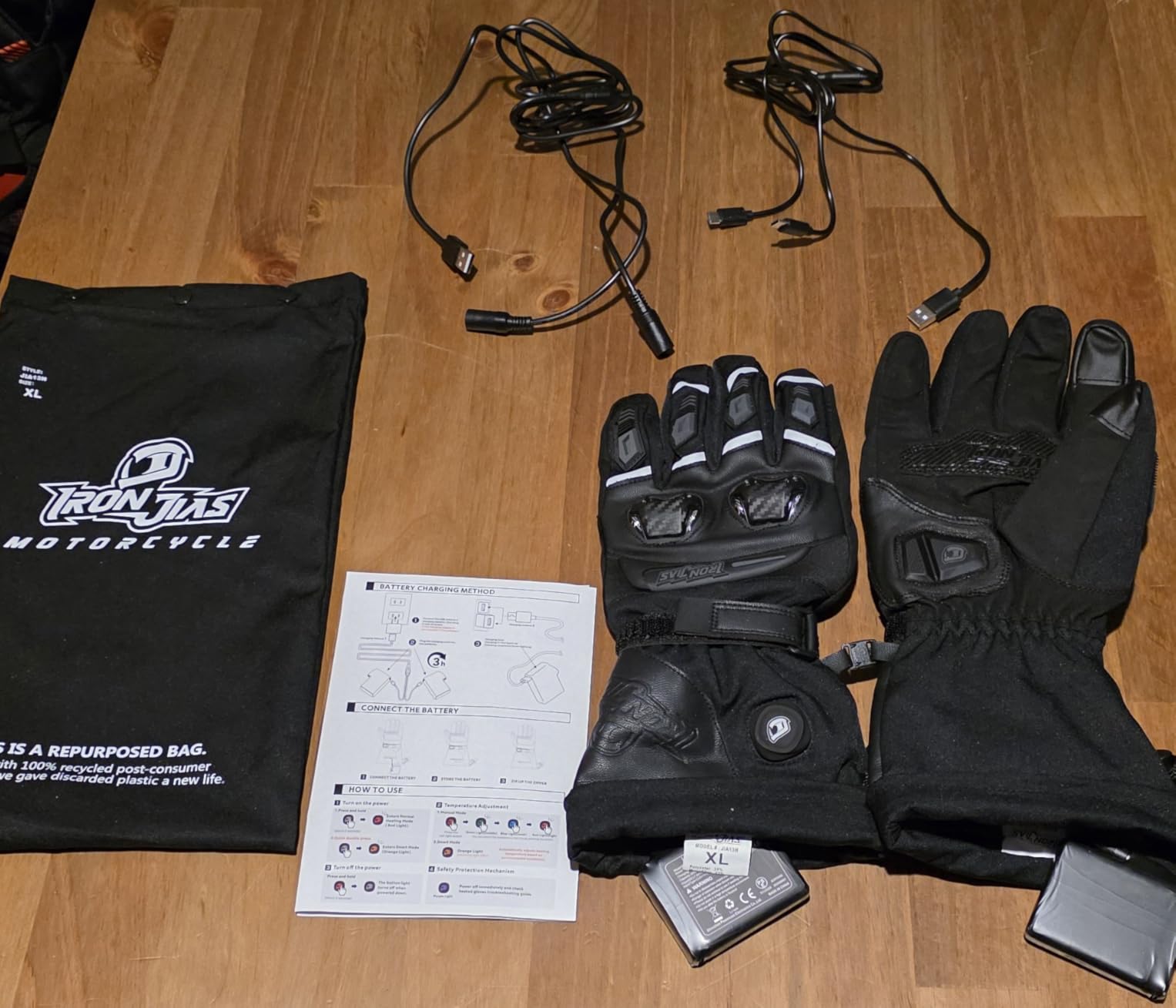 IRON JIA'S Heated Motorcycle Gloves, 7.6V 3000mAh Rechargeable Battery, Waterproof Touchscreen Winter Gloves with Smart Temperature Control, Dual-Power System (Battery & Direct USB) customer photo 1