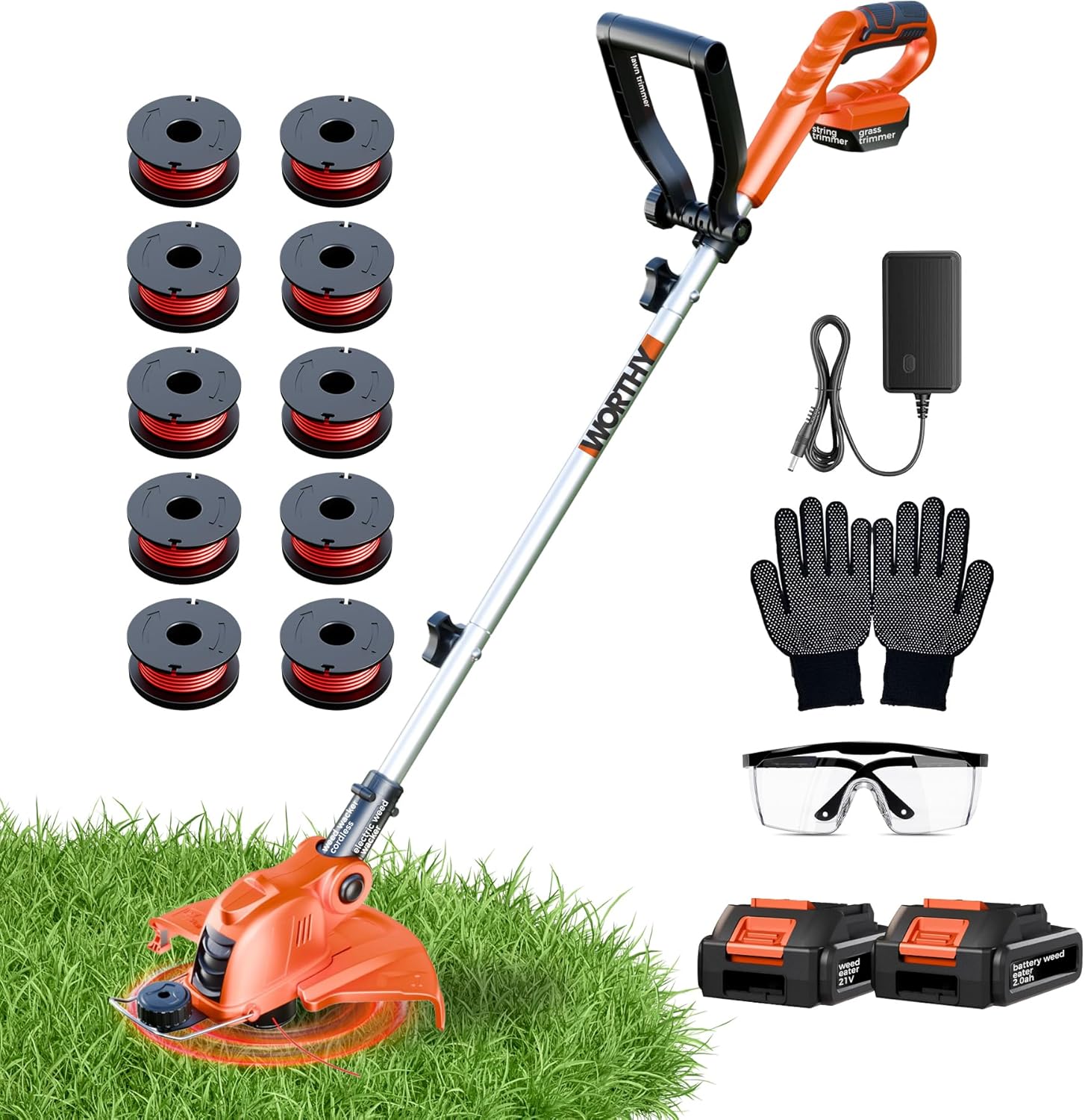 Electric Weed Wacker String Trimmer: 21V Cordless Weed Eater and Edger Battery Powered, 2 in 1 Lawn Tool with 12