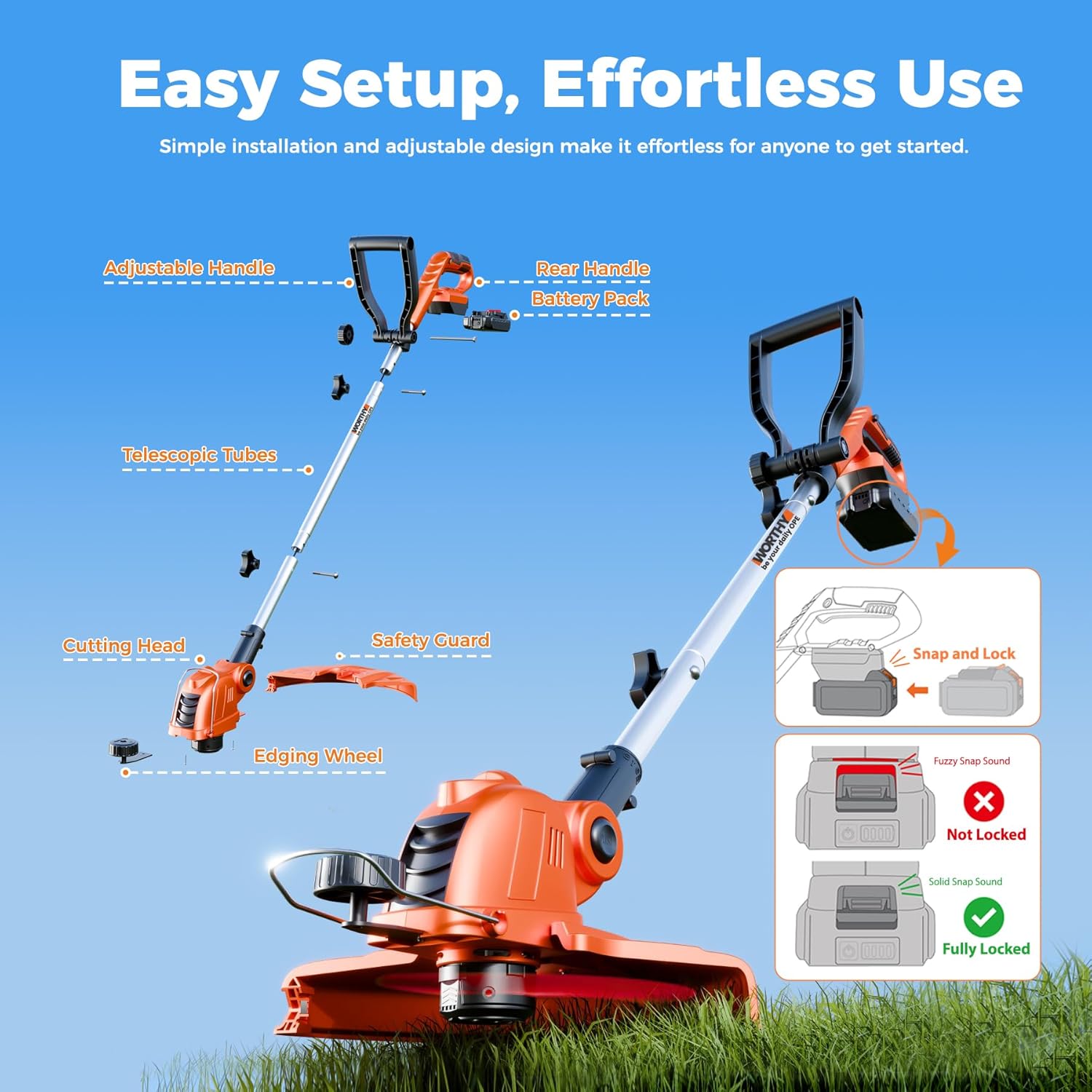 Electric Weed Wacker String Trimmer: 21V Cordless Weed Eater and Edger Battery Powered, 2 in 1 Lawn Tool with 12