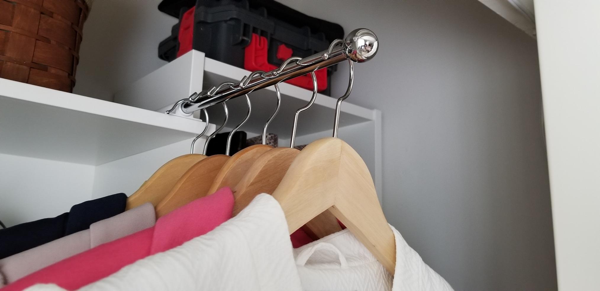 Easy Track 12 Inch Easily Accessible Metal Sliding Wardrobe Closet Organizer Rod with Installation Hardware, White customer photo 1