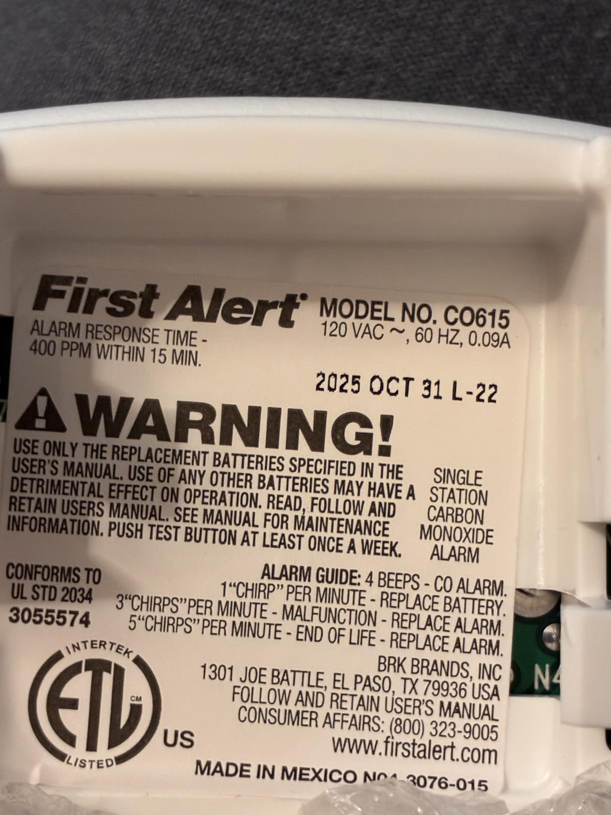 First Alert CO615 Dual-Power Plug-In Carbon Monoxide Detector with Battery Backup and Digital Display, White customer photo 2