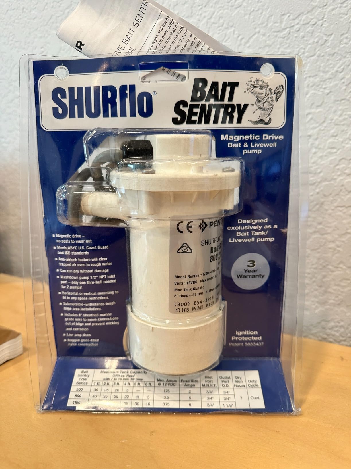 PENTAIR SHURFLO 1700-011-030 Bait Sentry Livewell Pump, 3/4