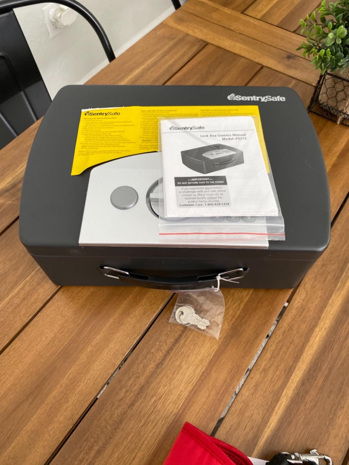 SentrySafe Portable Black Safe Box with Digital Keypad Lock, Small Steel Travel Safe with Carrying Handle for Money, Passport, 0.21 Cubic Feet, 4.4 x 13 x 10 Inches, P021E customer photo 2