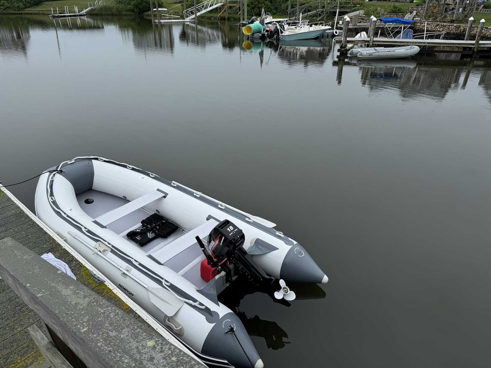 Newport 10ft 6in Newport Model Inflatable Dinghy Boat Transom Sport Tender - 5 Person - 15HP USCG Rated, White/Gray customer photo 2