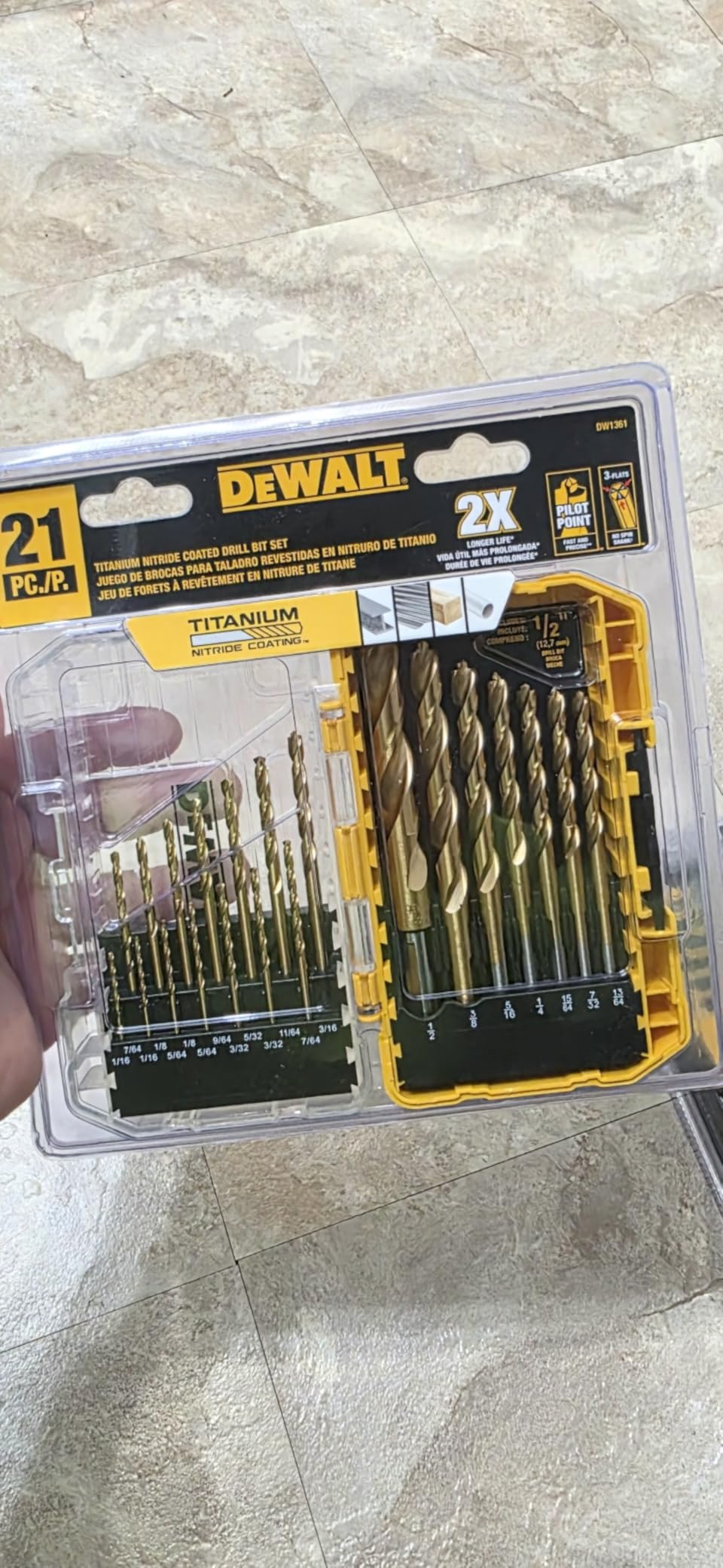 DEWALT Drill Bit Set, 21 Pc. Titanium Nitride Coated Pilot Point DEWALT Bit Set with Case for Wood, Metal and Plastic (DW1361) customer photo 1