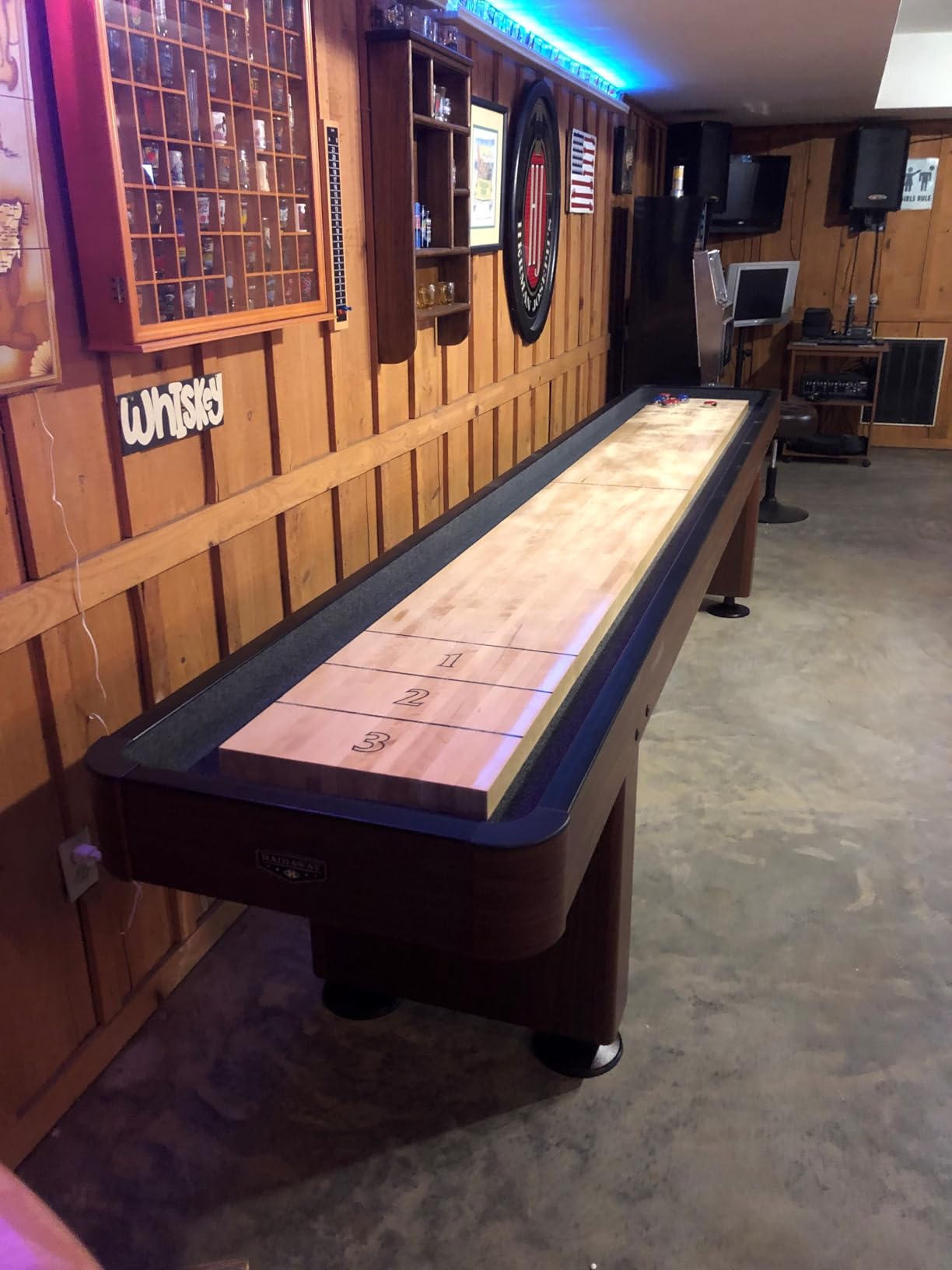 Hathaway Challenger Shuffleboard Table for Family Arcade Game Room - with Poly-Coated Playfield, Built-in Scorer & Cabinet, Climate Adjusters, Leg Levelers, 8 Pucks, Brush & Wax - Walnut Finish customer photo 1