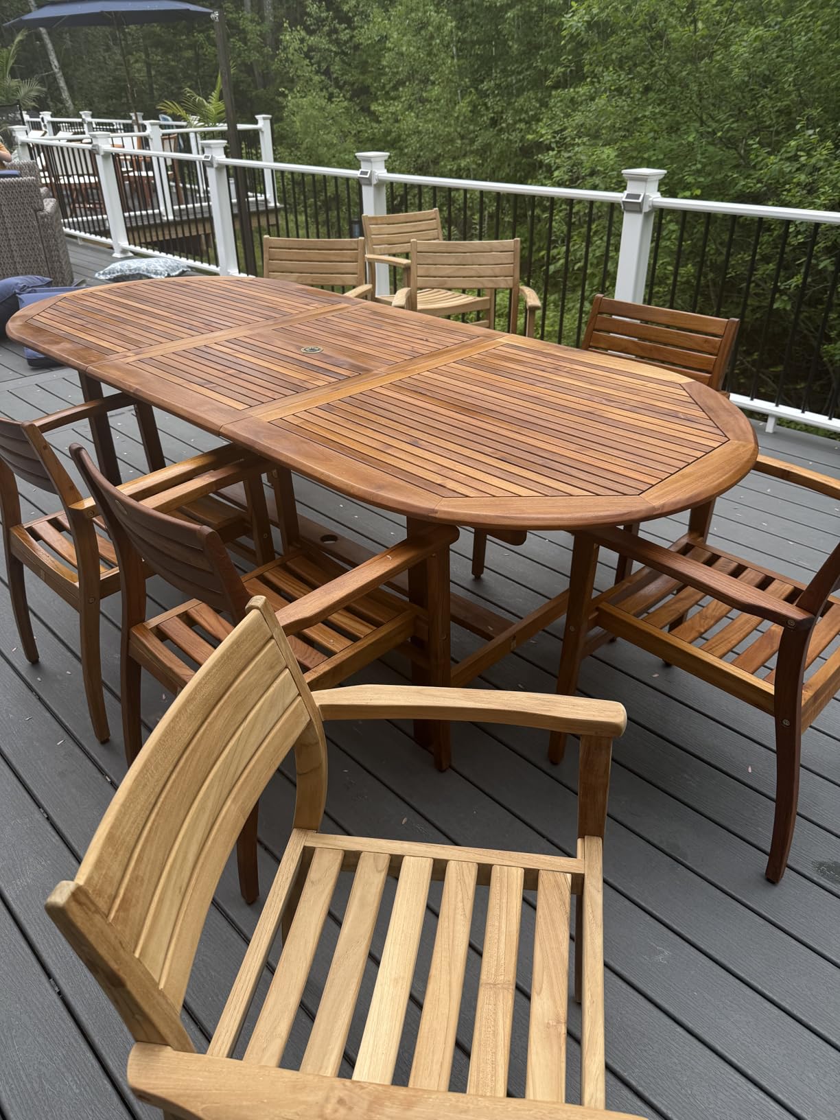 Amazonia Coventry 9-Piece Oval Patio Dining Set Certified Teak | Ideal for Outdoors, Light Brown customer photo 2