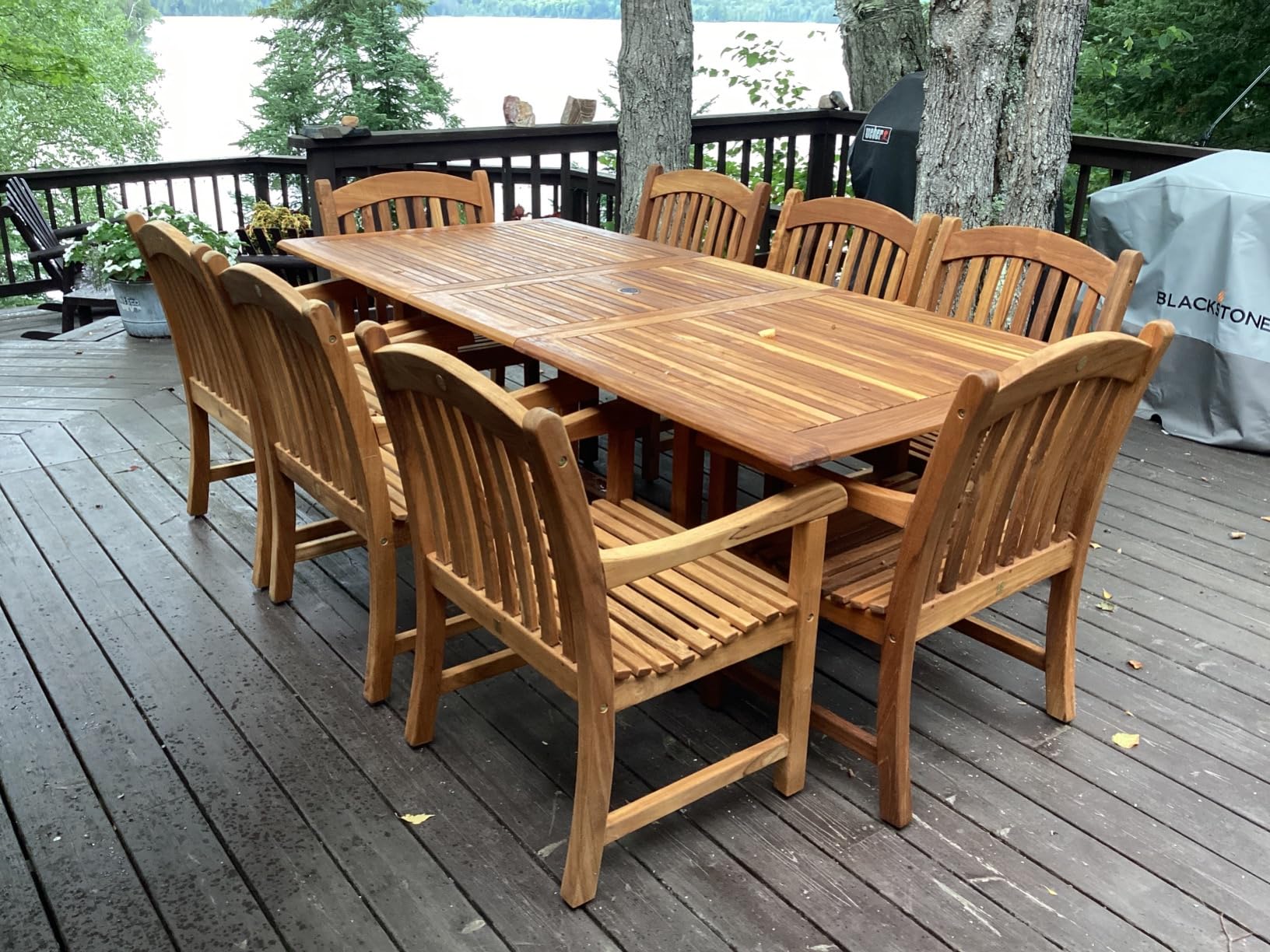 Amazonia Newcastle 9-Piece Outdoor Rectangular Dining Table Set | Certified Teak | Ideal for Patio and Indoors, Light Brown customer photo 1