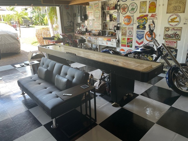 Playcraft Woodbridge Shuffleboard Table with Storage Cabinet - Shuffle Board Game Table Set with Matching Abacus, 8 Pucks, Brush & Wax (Made in USA) - Pro Style Climate Adjusters customer photo 1