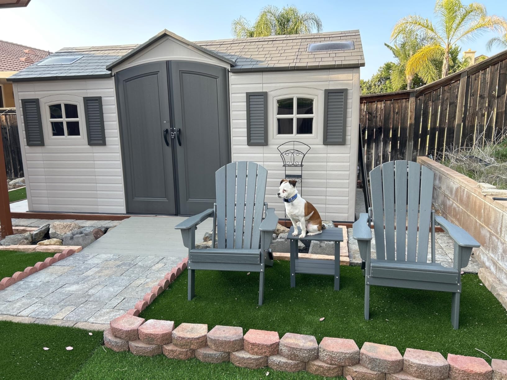 Lifetime 15×8 Ft Dual-Entry Outdoor Storage Shed, Steel-Reinforced, UV-Protected, Weather-Resistant Backyard Garden Shed with Skylights, Windows & Shelving, Desert Sand customer photo 2