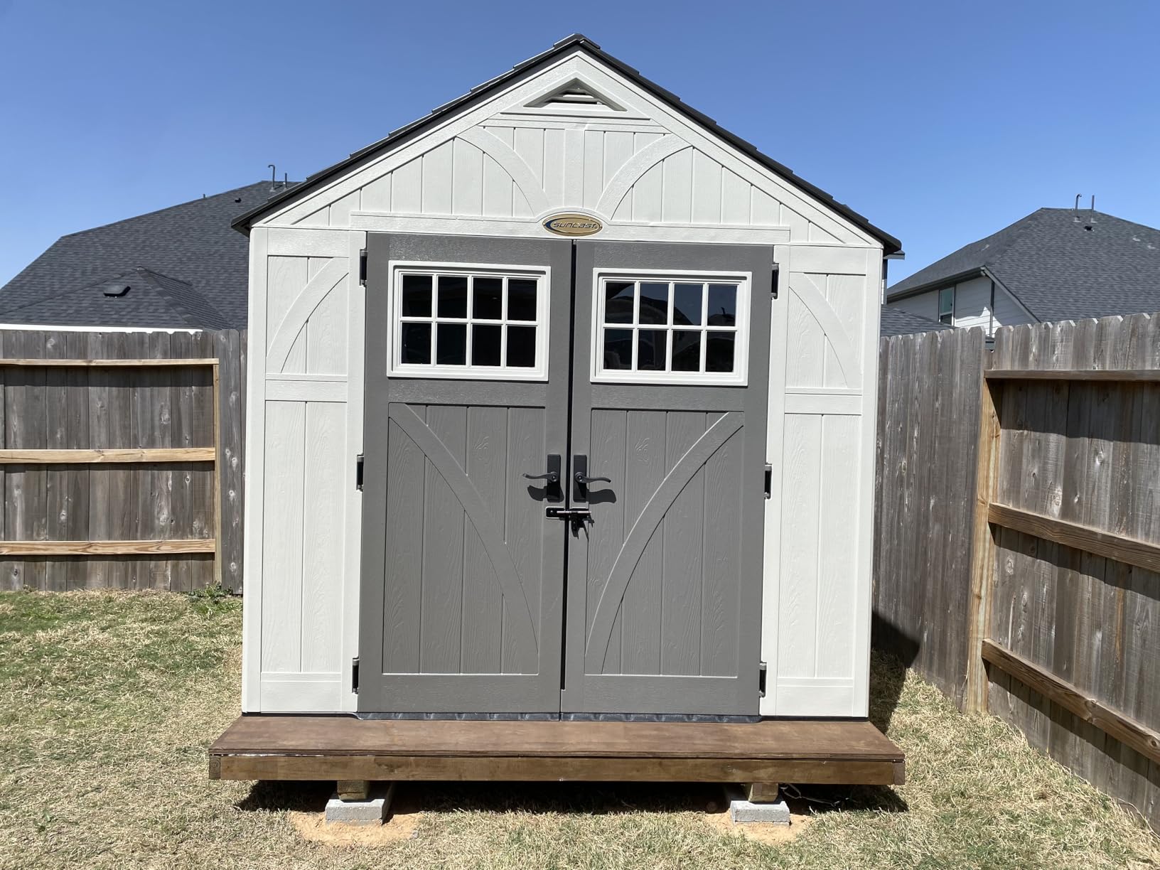 Suncast 8x7 Ft. Outdoor Storage Shed - Large Resin Shed with Floor, Lockable Double Doors, & Skylights. 378 Cu Ft Tremont Garden Sheds & Outdoor Storage for Lawn Tools, Riding Mowers, Bikes, & More customer photo 1