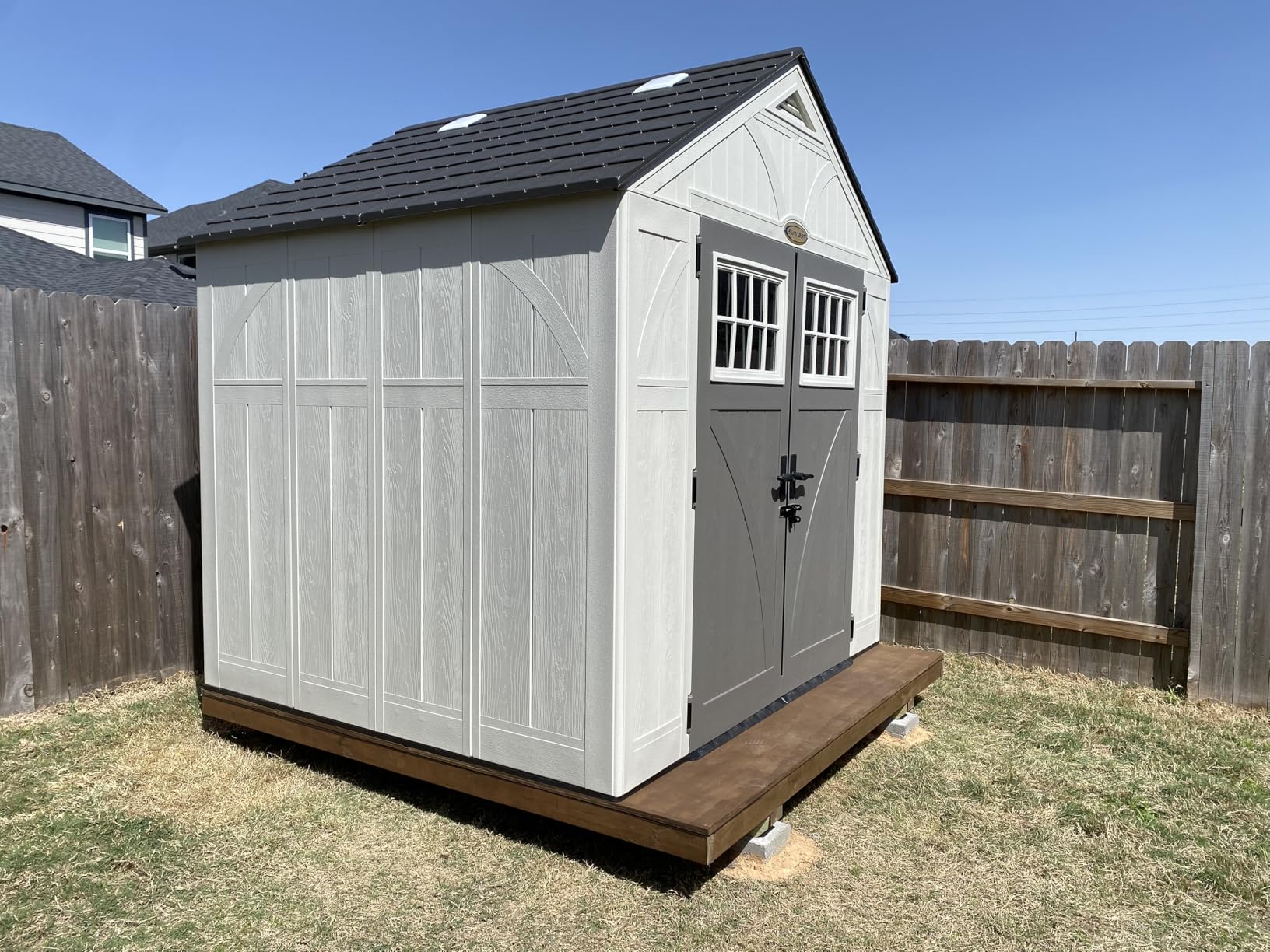 Suncast 8x7 Ft. Outdoor Storage Shed - Large Resin Shed with Floor, Lockable Double Doors, & Skylights. 378 Cu Ft Tremont Garden Sheds & Outdoor Storage for Lawn Tools, Riding Mowers, Bikes, & More customer photo 2
