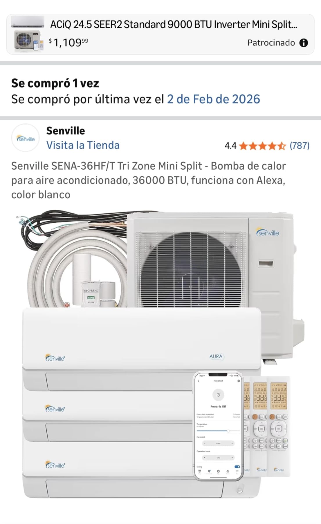 Senville 36000 BTU Quad Zone Mini Split Air Conditioner Heat Pump, 3 Ton, 4 Zone, Works with Alexa, White customer photo 1