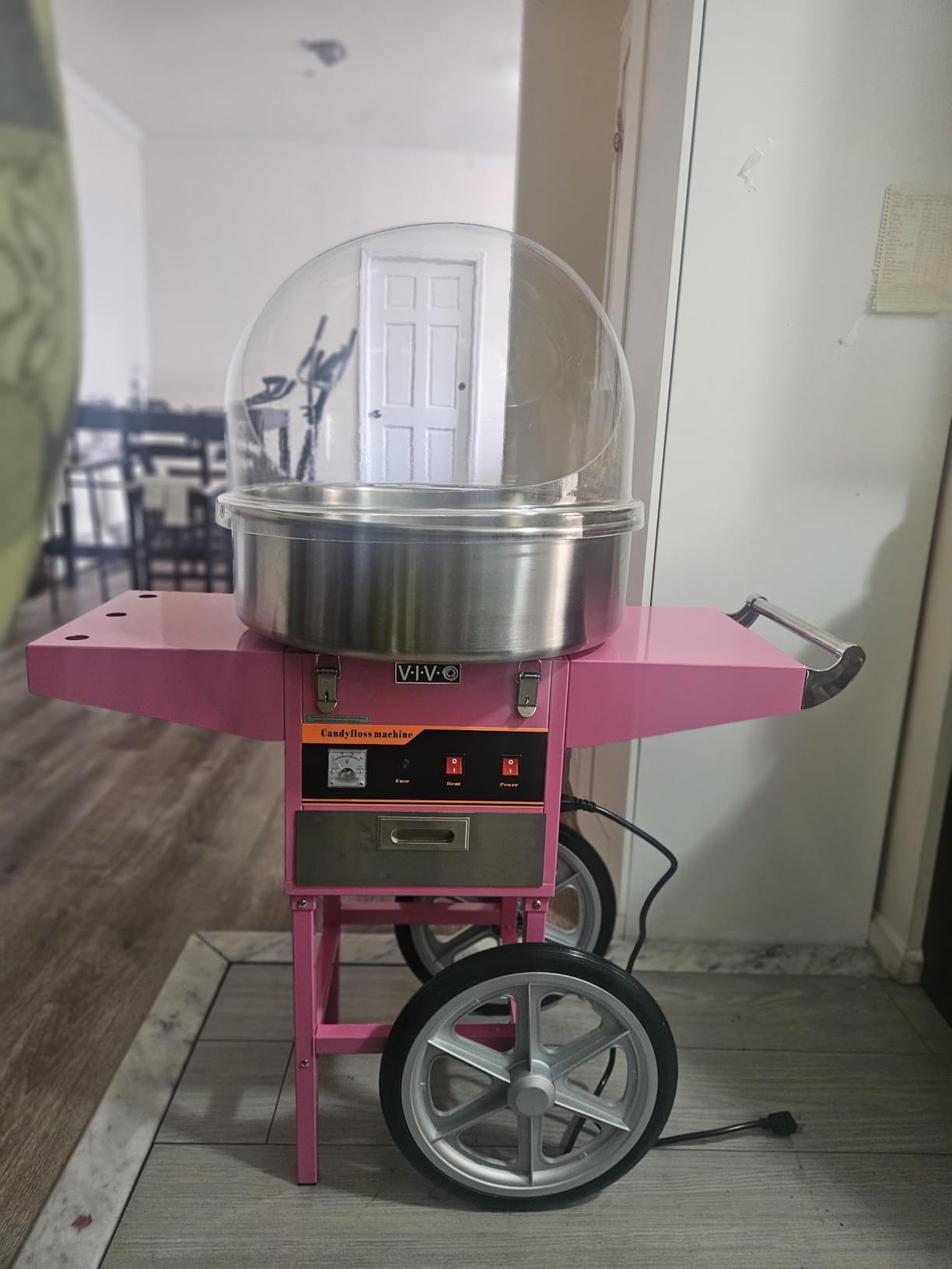 VIVO Pink 1030W Electric Cotton Candy Machine Cart, Mobile Rolling Candy Floss Maker with 20 inch Stainless Steel Bowl Sugar Scoop and Drawer, Easy Home or Commercial Use, CANDY-V002 customer photo 2