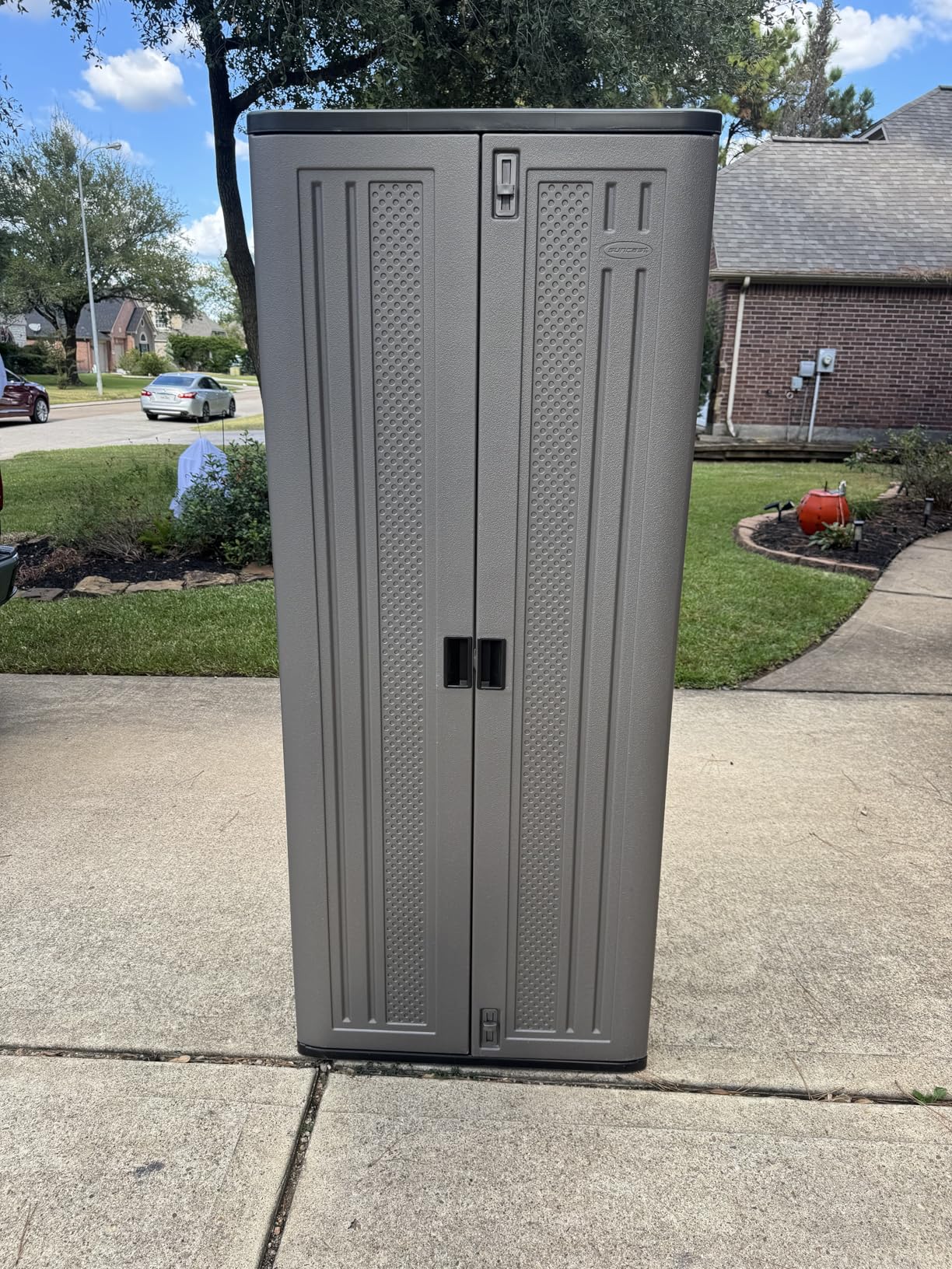 Suncast Tall Storage Cabinet, Platinum Resin Garage Storage Cabinet with Doors & Shelves customer photo 2