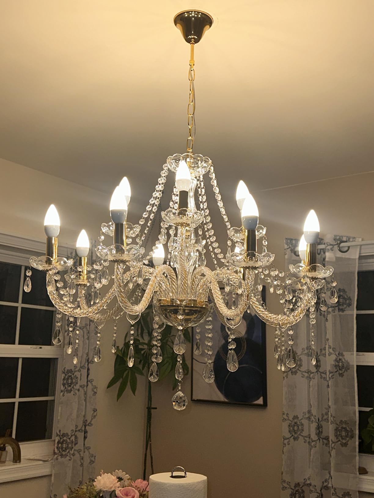 Rectangular Chandeliers for Dining Room, Modern Rain Drop Chandeliers, Hanging Pendant Crystal Chandelier Light for Kitchen Island, Beautiful Ceiling Light Fixture for Cafes Office of CRYSTOP customer photo 1
