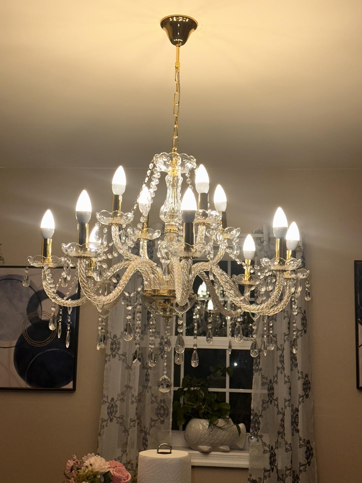 Rectangular Chandeliers for Dining Room, Modern Rain Drop Chandeliers, Hanging Pendant Crystal Chandelier Light for Kitchen Island, Beautiful Ceiling Light Fixture for Cafes Office of CRYSTOP customer photo 2