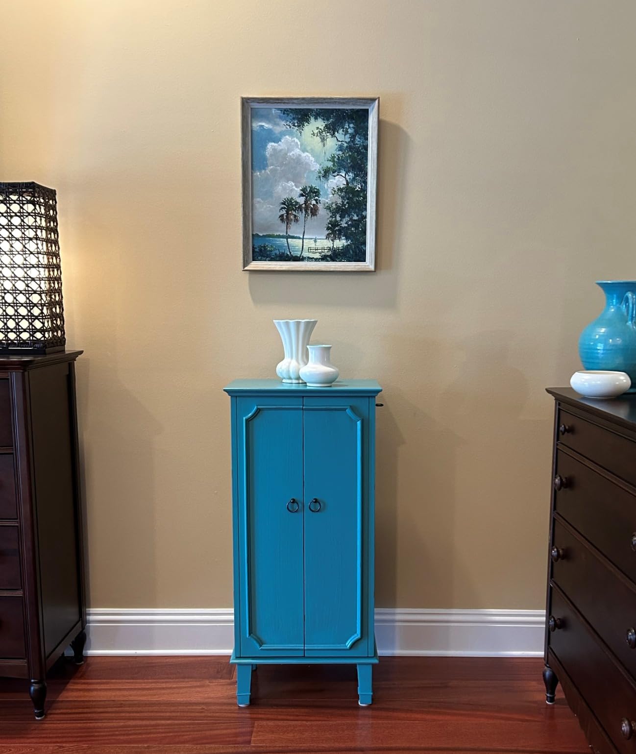 Hives and Honey Cabby Standing Jewelry Armoire - Fully Locking Wood Jewelry Storage with Mirror, 7 Drawers, Necklace Hooks, and Anti-Tarnish Lining - Turquoise customer photo 1