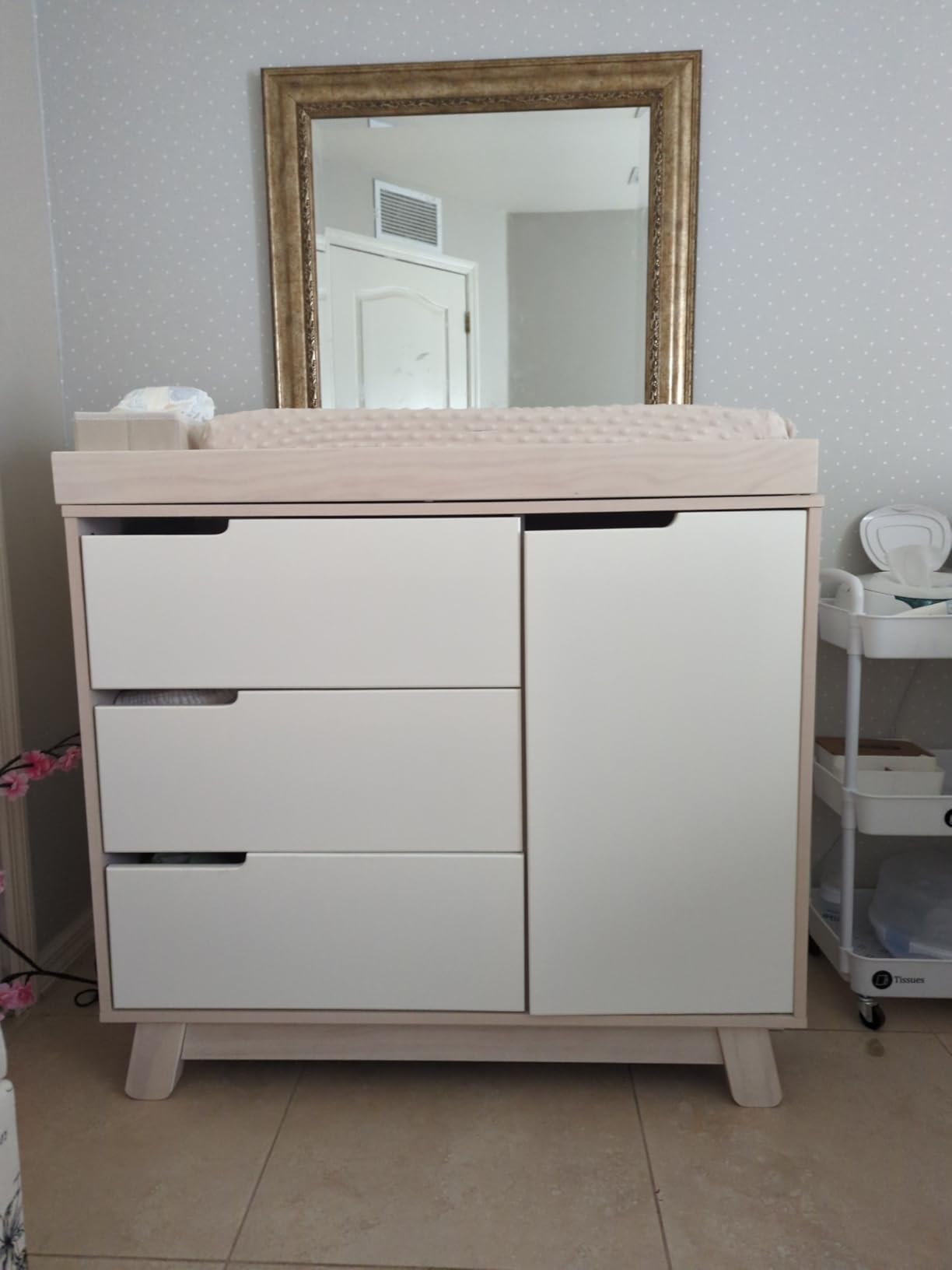 Babyletto Hudson 3-Drawer Changer Dresser with Removable Changing Tray in Washed Natural and White, Greenguard Gold Certified customer photo 2