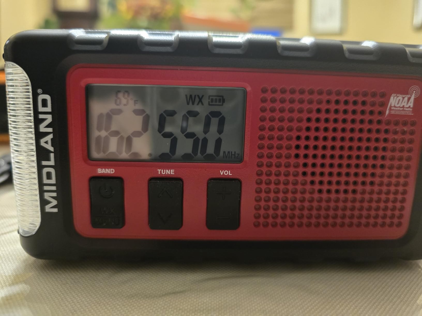 Midland - ER310, Emergency Crank Weather AM/FM Radio - Multiple Power Sources, SOS Emergency Flashlight, Ultrasonic Dog Whistle, & NOAA Weather Scan + Alert (Red/Black) customer photo 1