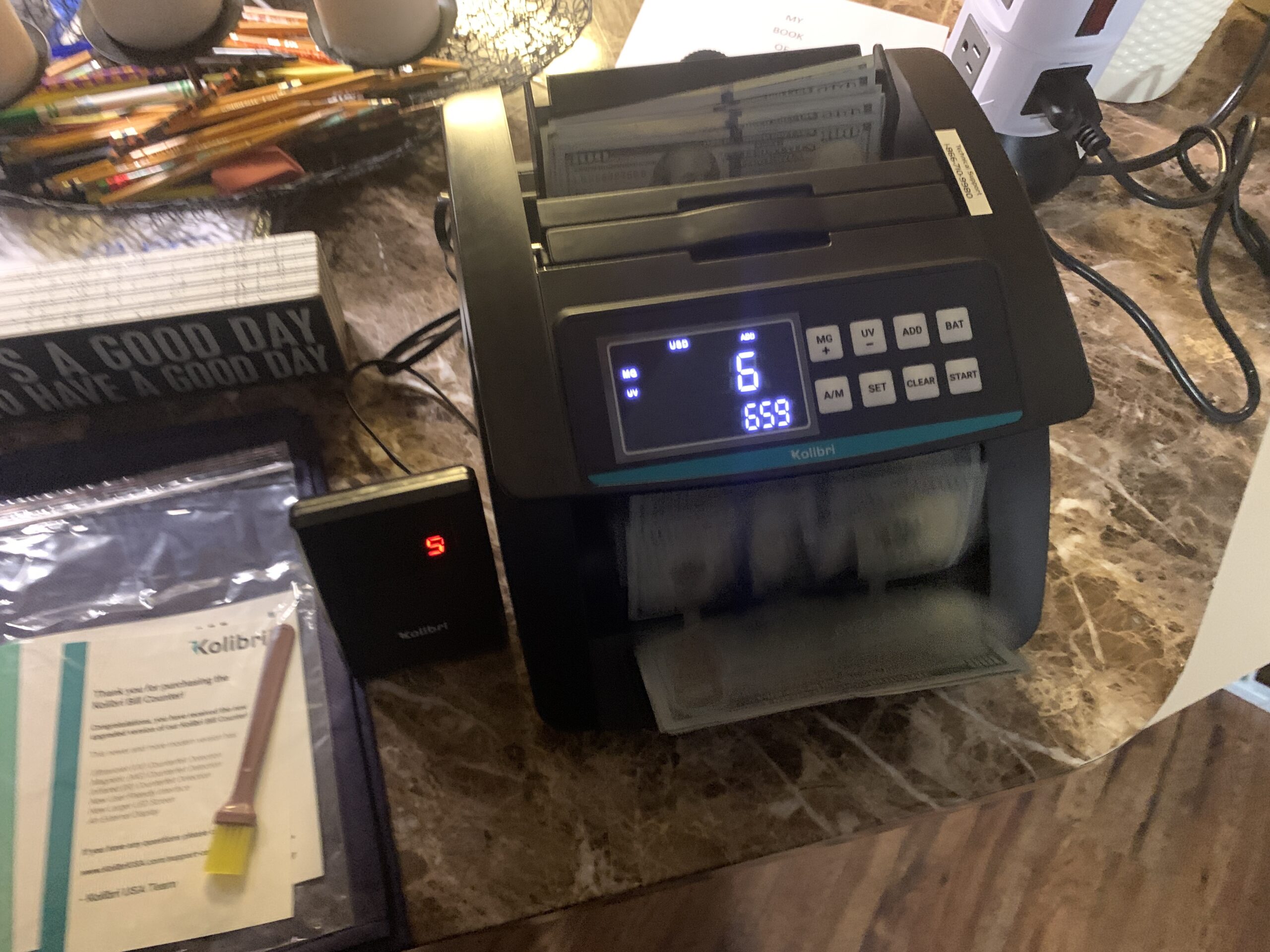 KOLIBRI Money Counter Machine, Advanced Fake Detection & LCD Display | 1,500 Bills per Minute Single-Denomination Cash Counter | Bill Counter Machine (US Customer Support) customer photo 1