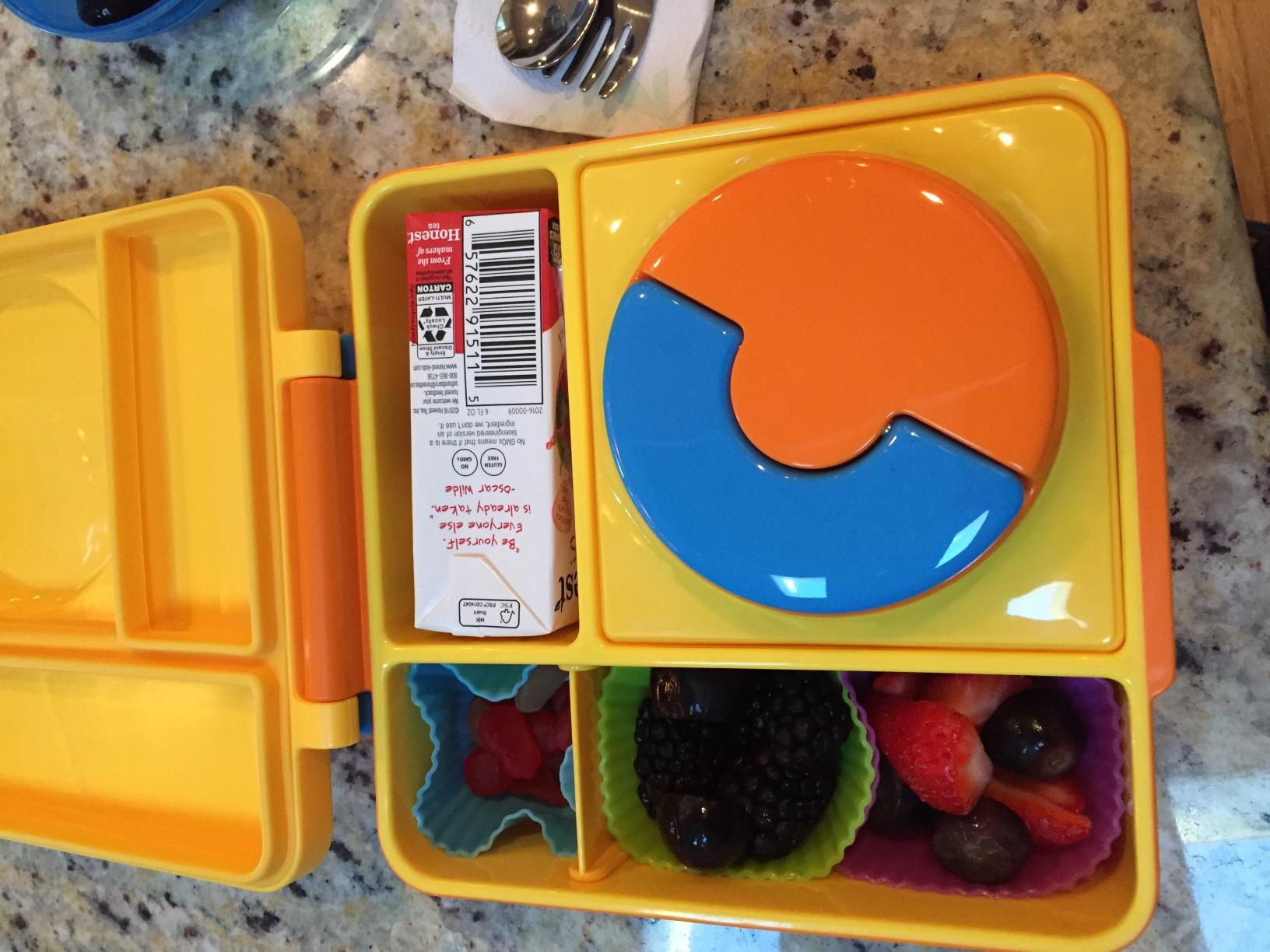OmieBox Bento Box for Kids - Insulated Bento Lunch Box with Leak Proof Vacuum Insulated Food Jar - 3 Compartments, Two Temperature Zones (Blue Sky) customer photo 2