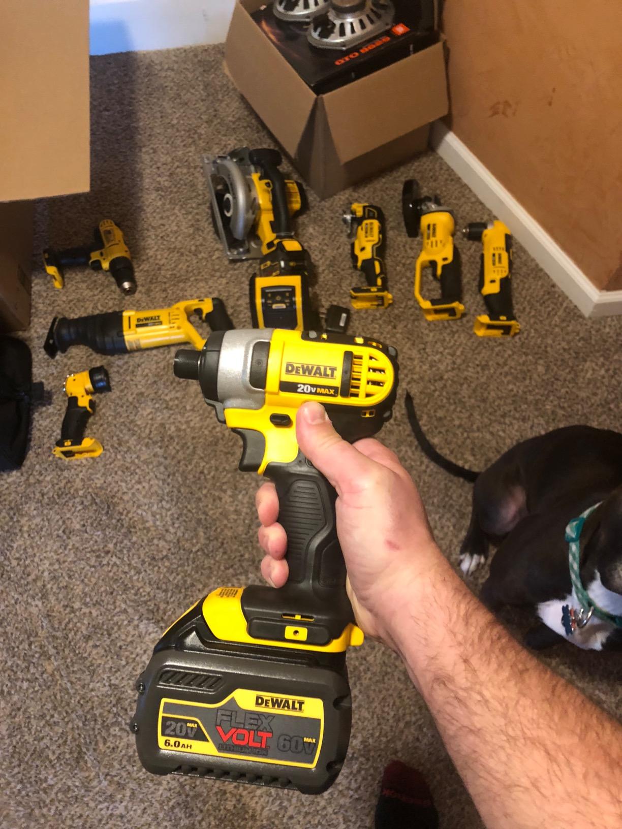 DEWALT 20V MAX Power Tools, 9 Cordless Tool Combo, Impact and Drill Driver, Oscillating Tool, Grinder, Circular and Reciprocating Saw, Right Angle Drill, Speaker, LED Light, 2 Batteries, Charger (DCK940D2) customer photo 2