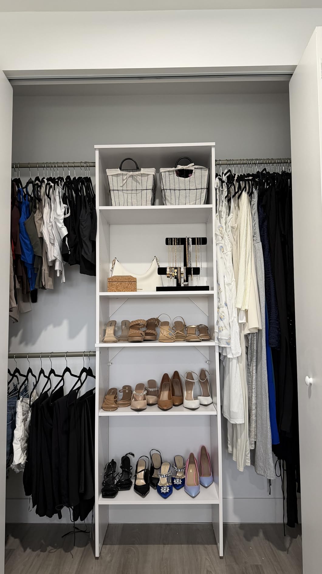 ClosetMaid SuiteSymphony Wood Closet Organizer System, 25-Inch Starter Kit with Tower and 3 Hang Rods and Shelving, Adjustable Shelves, Customizable Insert, Reach-in or Walk-in Closets, Pure White customer photo 1