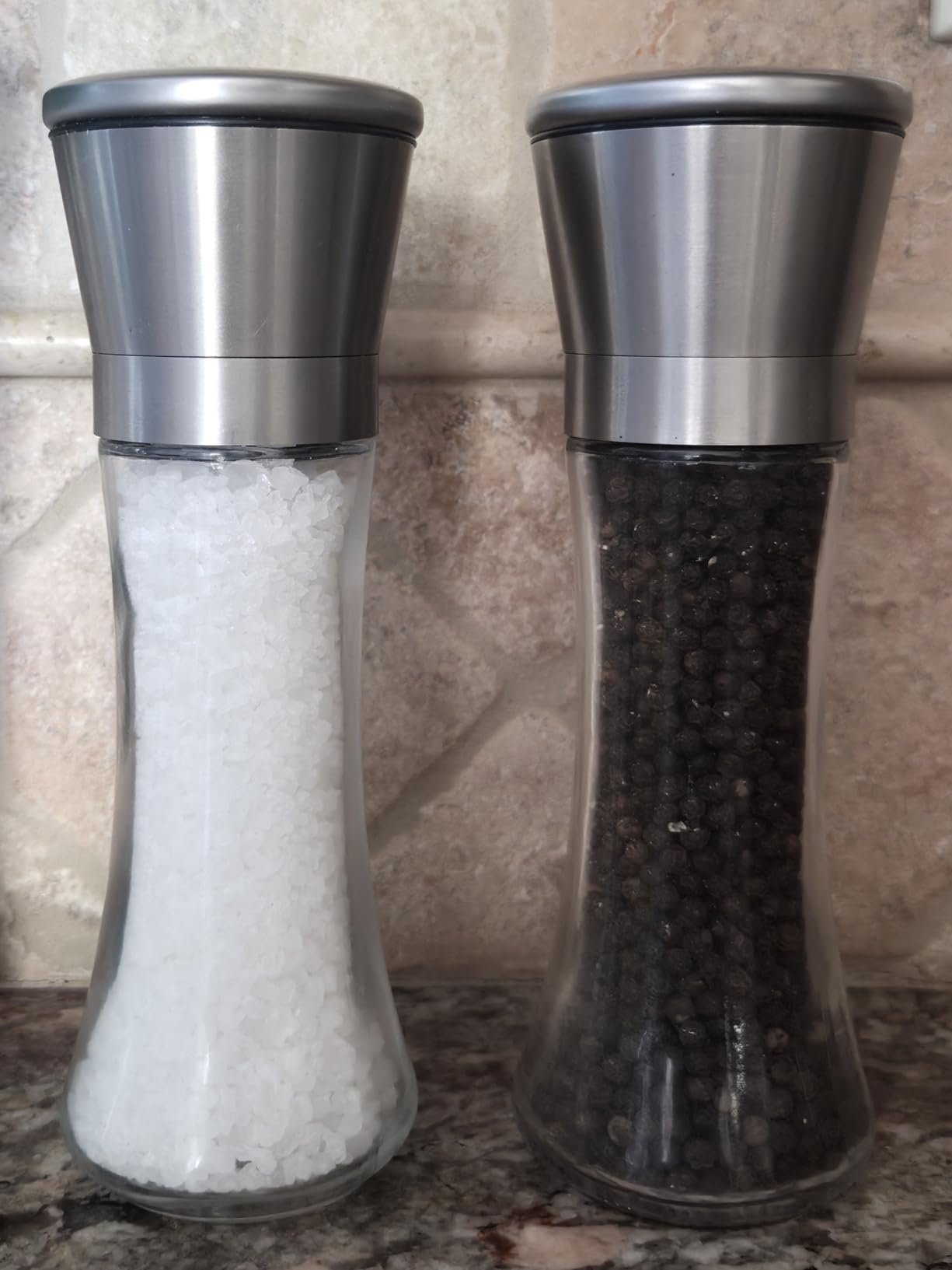 Home EC Premium Stainless Steel Sea Salt and Pepper Grinder Set of 2 - Adjustable Ceramic - Tall Glass Salt and Pepper Shakers - Kitchen Spice Mill W/Funnel & EBook customer photo 2