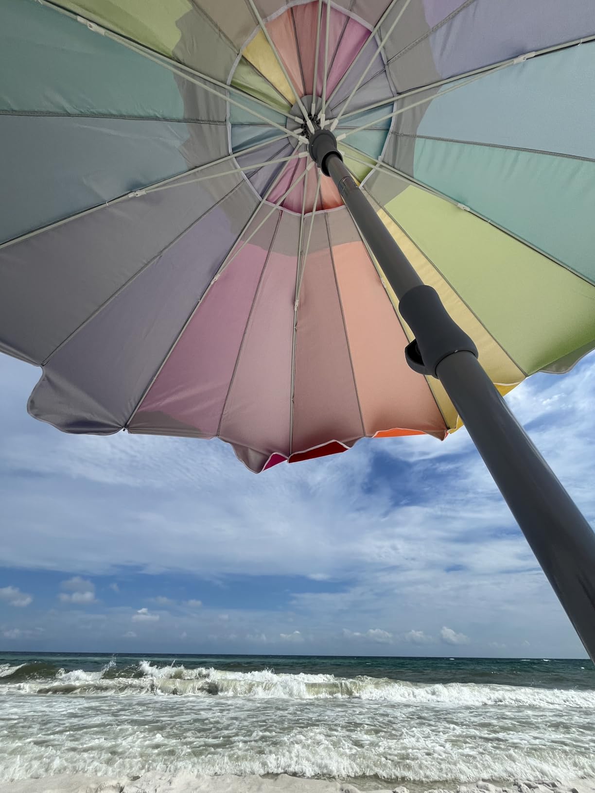 AMMSUN 7.5ft Large Heavy Duty HIGH Wind Beach Umbrella with sand anchor & Tilt Sun Shelter, UPF 50+ Protection Outdoor Umbrellas Sunshade with Carry Bag for Patio Garden Pool Backyard Rainbow customer photo 2