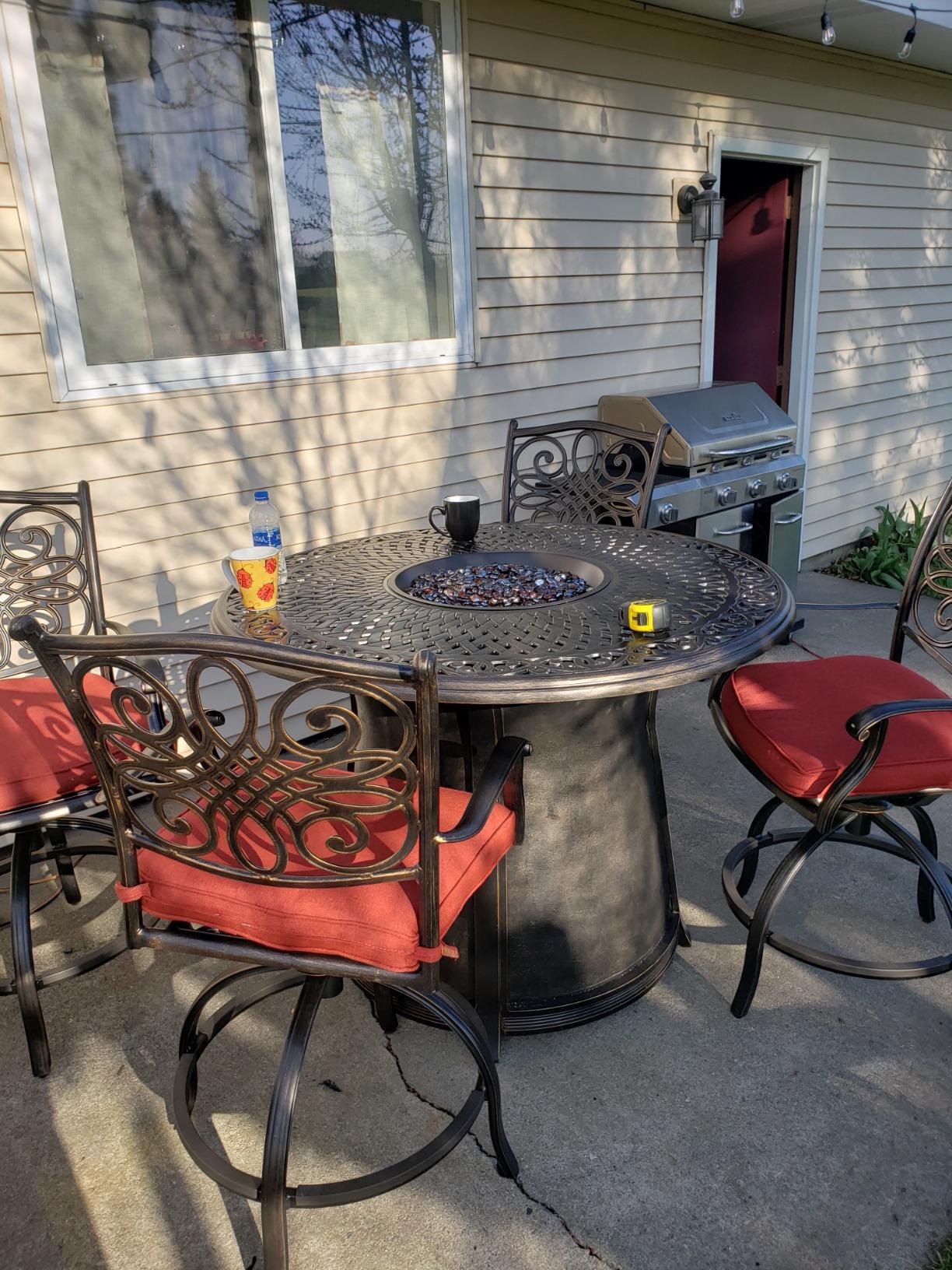 Hanover Traditions 5-Piece High-Dining Patio Table and Chairs Set in Tan with 4 Counter-Height Swivel Chairs, Plush UV-Resistant Natural Oat Cushions, and 56 Inch Cast-top Outdoor Dining Table customer photo 1