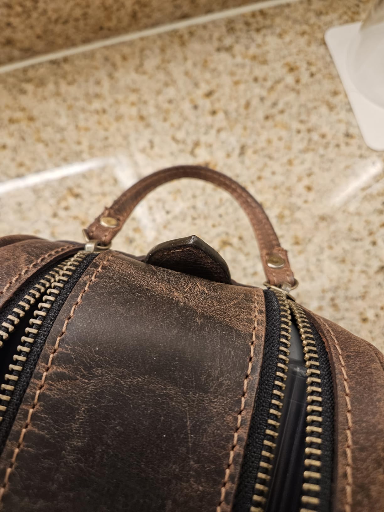 Leather Toiletry Bag for Men | Grooming Travel Kit | With Waterproof Lining | By Aaron Leather (Dark Brown) customer photo 1