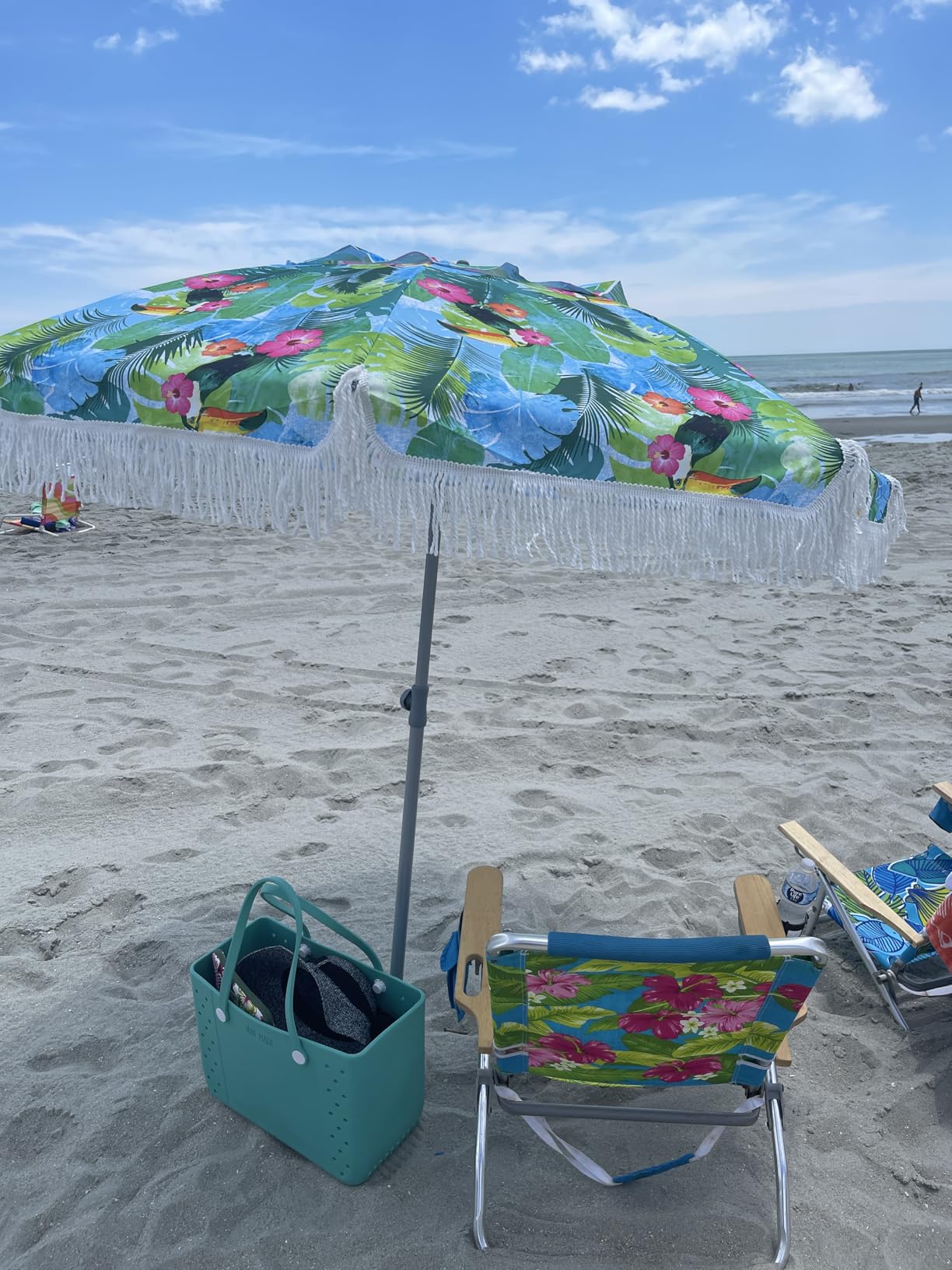 AMMSUN 6.5ft Heavy Duty HIGH Wind fringe Beach Umbrella with sand anchor Vent Tilt Portable Sun Shelter UPF 50+ Windproof Outdoor Sunshade Umbrellas Carry Bag for Patio Garden Pool Backyard Sports customer photo 2