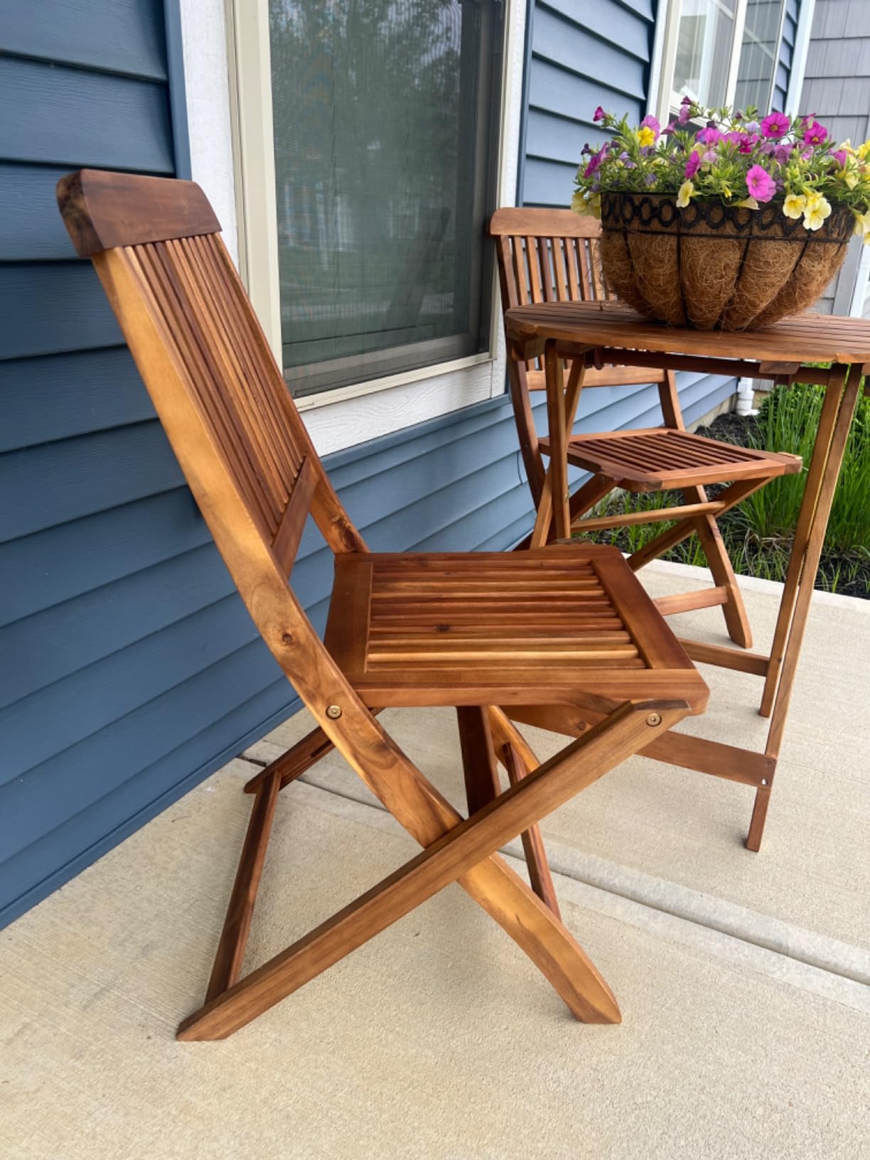 Best Choice Products 3-Piece Acacia Wood Bistro Set, Folding Patio Furniture for Backyard, Balcony, Deck w/ 2 Chairs, Round Coffee Table, Teak Finish - Natural customer photo 2