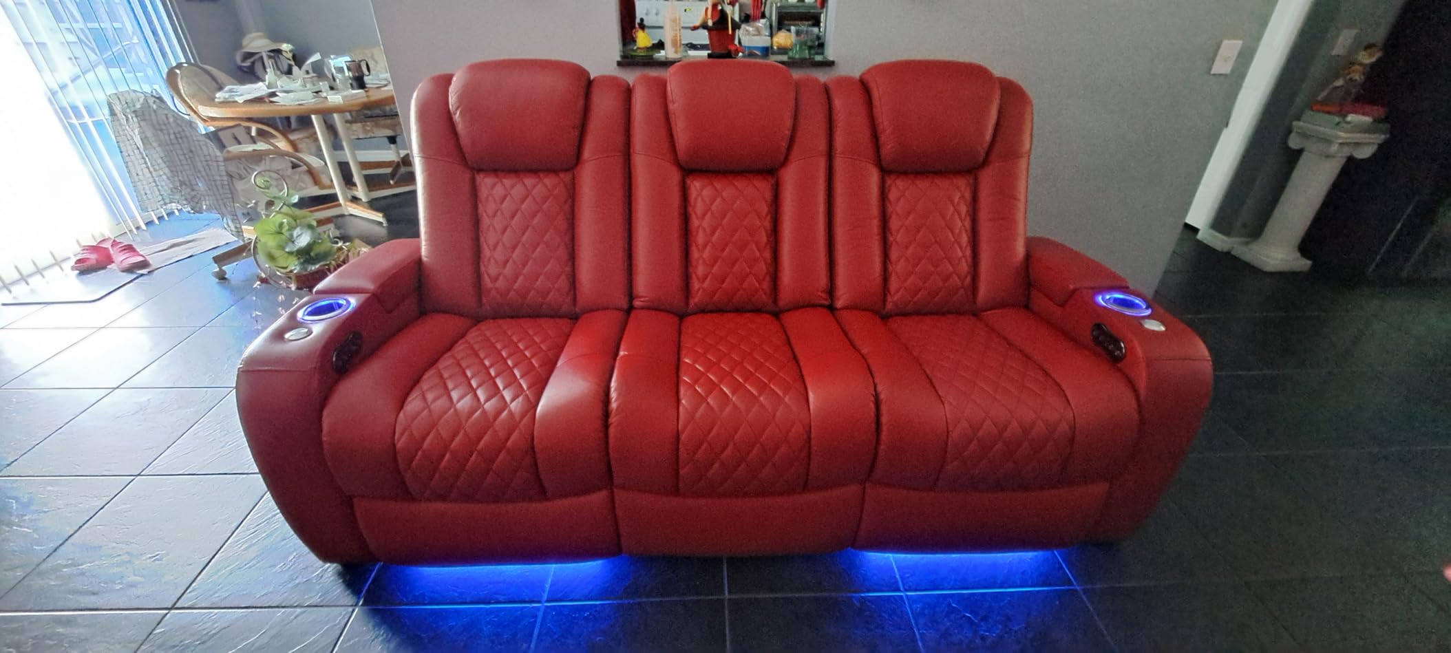 Seatcraft Anthem Home Theater Seating - Italian Leather - Power Recline Sofa - Fold-Down Table - Powered Headrests - Arm Storage - USB Charging - Cup Holders, Black customer photo 1