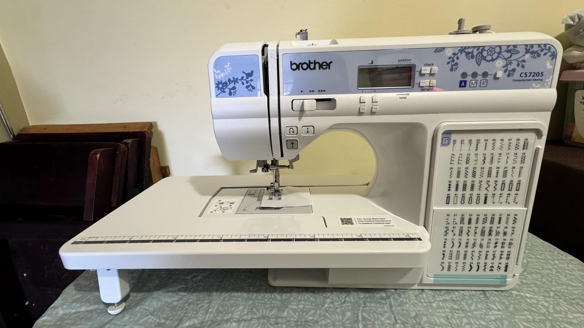 Brother CS7205 Computerized Machine, 150 Built Stitches, 1 Font, Wide Table, 11 Sewing Feet, White customer photo 1