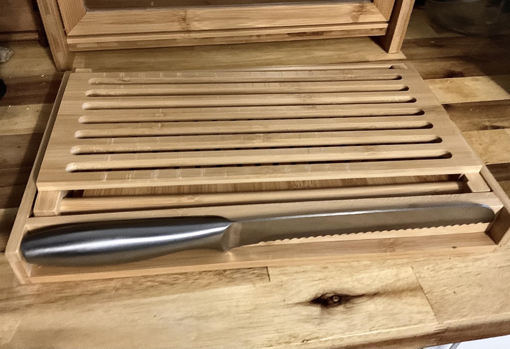 Bread Slicer for Homemade Bread - Adjustable Bamboo Bread Cutter with Knife, Foldable Slicing Guide & Crumb Tray - Bread Loaf Slicer for Sourdough, Cakes, Bagels, Loaves - Kitchen Gadgets Baking Gifts customer photo 2