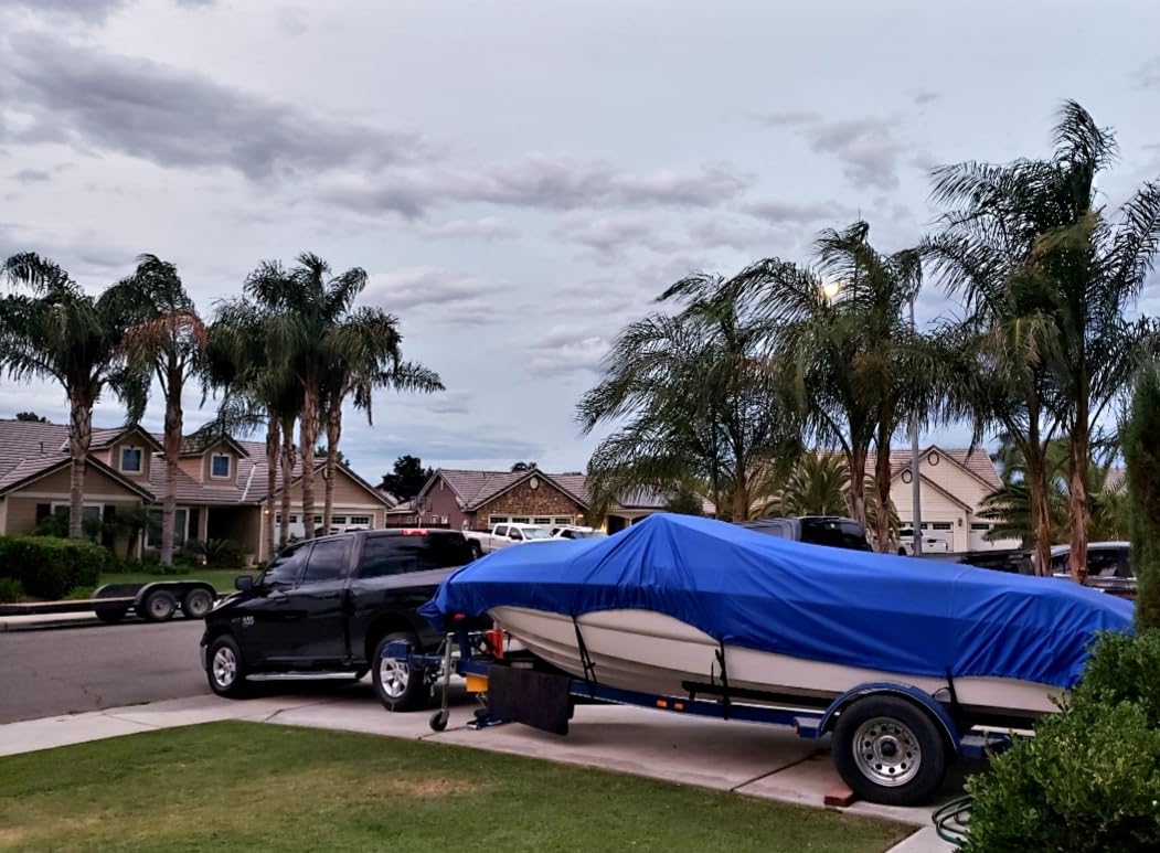 Seamander Waterproof Boat Cover, Solution-Dyed Yarn Marine Grade Cover Fits 20' to 22' ft Bass, V-Hull, Tri-Hull, Fish & Ski, Runabout Bowrider Boats - Heavy Duty Canvas Gray customer photo 2