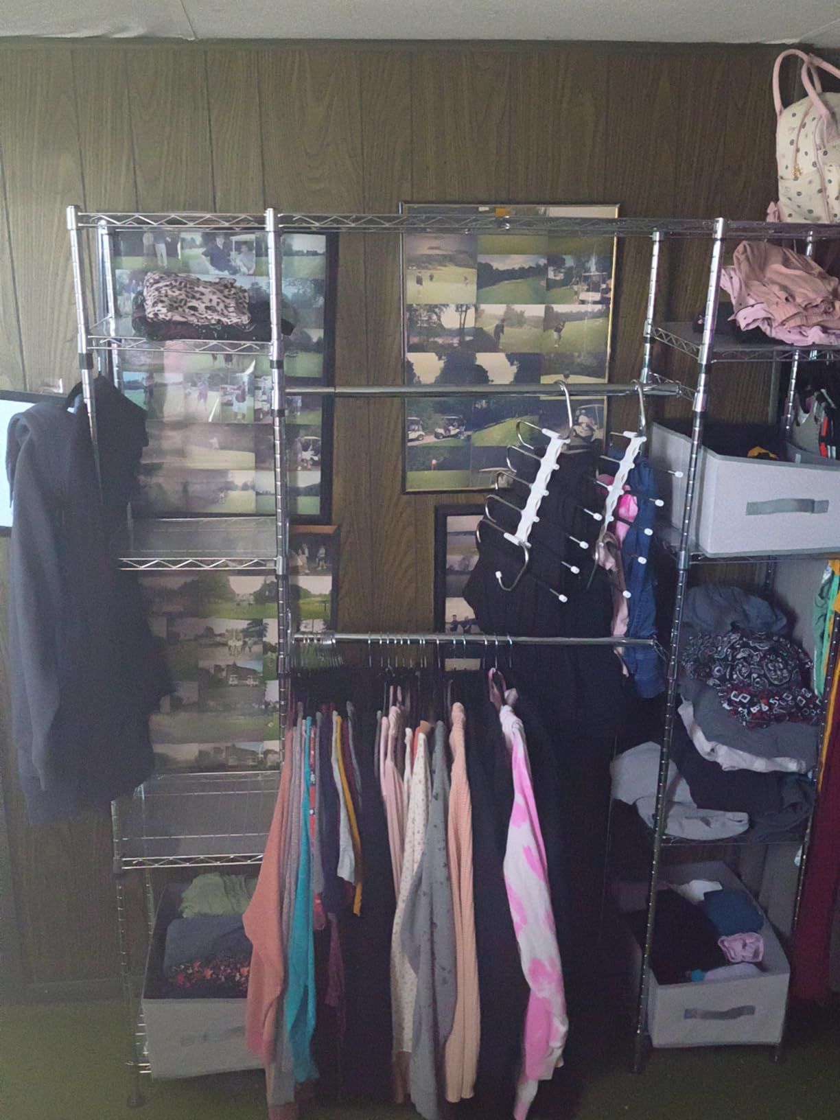 Amazon Basics Expandable Adjustable Metal Closet Organizer with Hanging Rod, Clothes Rack, Shelves, 57-80 x 14 x 72 inches (LxWxH), Chrome customer photo 1