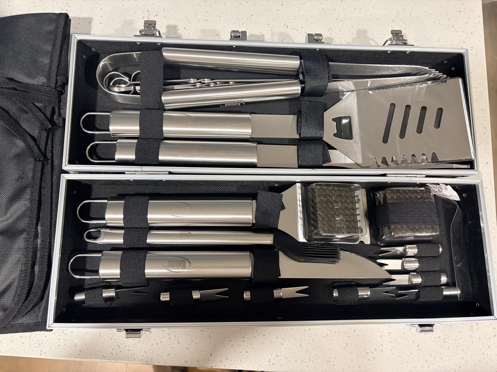 Kaluns Grilling Accessories, Dad Gifts for Fathers Day, Mothers Day Grilling Gifts, Heavy Duty Stainless Steel BBQ Tool Set for Outdoor Grill with Aluminum Case and Apron, Birthday Gifts for Men customer photo 2
