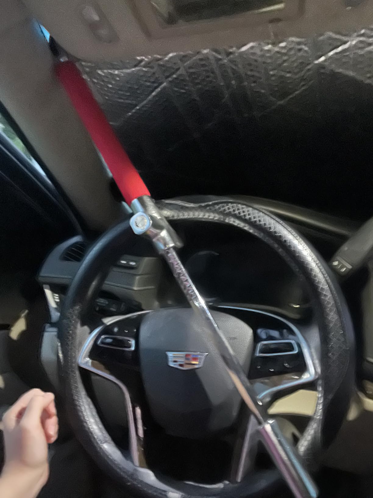 Tevlaphee Steering Wheel Lock for Cars,Wheel Lock,Vehicle Anti-Theft Lock,Adjustable Length Clamp Double Hook Universal Fit Emergency Hammer Window Breaker Self Defense Heavy Duty Secure customer photo 2