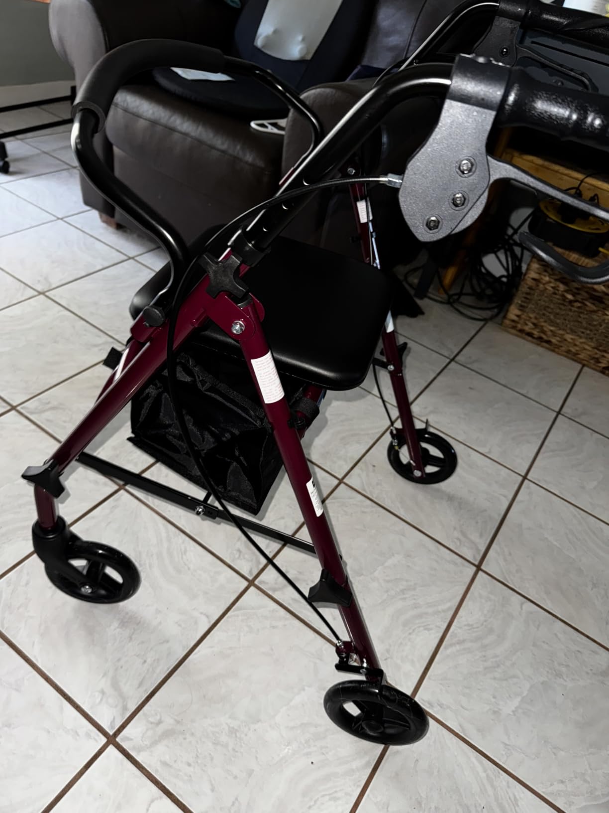 Medline Steel Rollator Walker with Seat, Burgundy, 350 lb. Weight Capacity, 6
