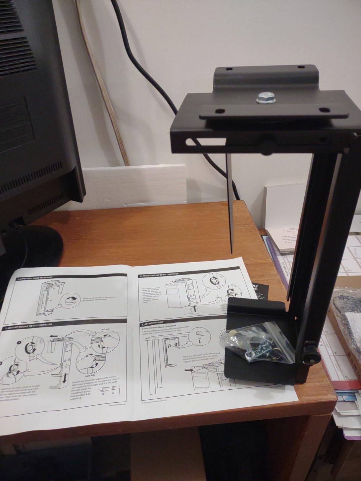HumanCentric Adjustable Under Desk Computer Mount and Wall Mount, CPU Holder Fits Most PC or Computer Cases, Adjustable Height and Width, Full 360 Swivel, Up to 22 lb, Hardware Included customer photo 2