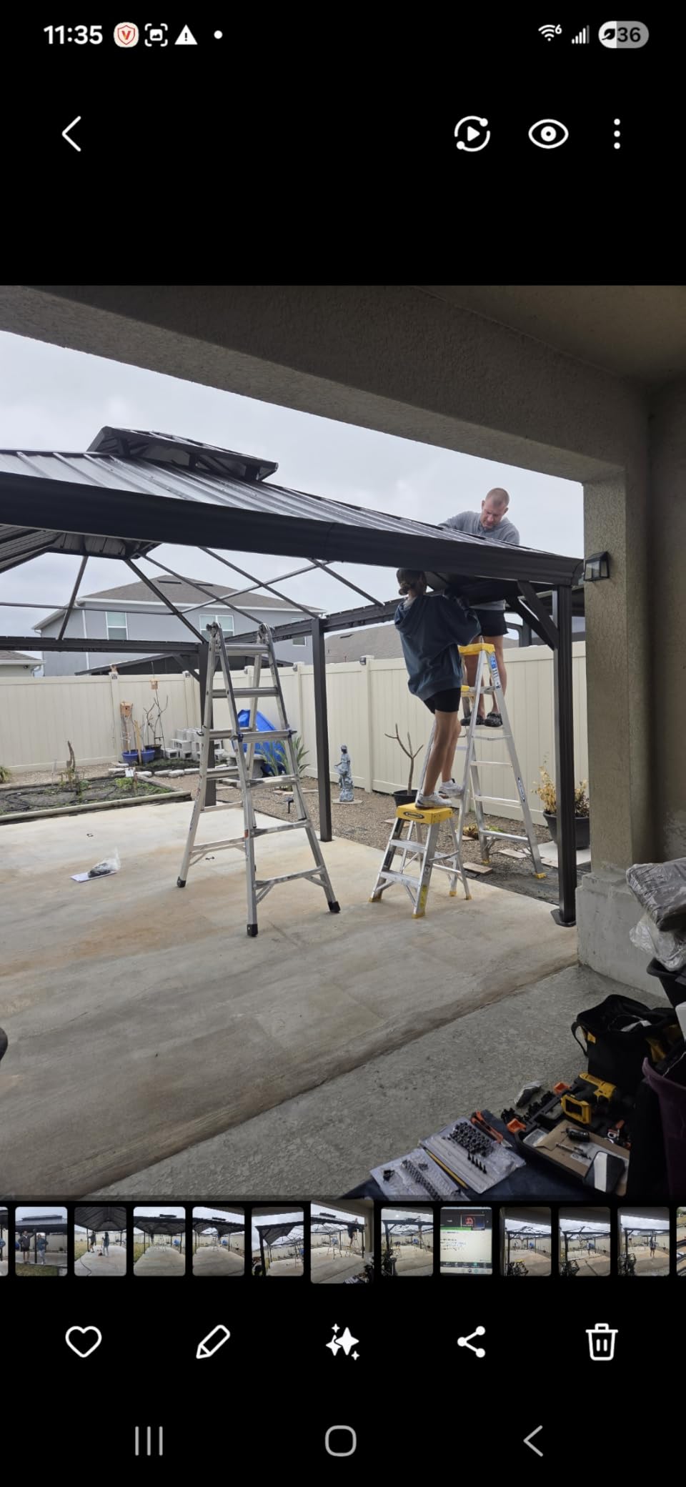 Kozyard Alexander 10' x 12' Hardtop Gazebo, Aluminum Frame with Galvanized Steel Double Roof, Outdoor Permanent Pavilion with Curtains and Netting for Patio, Backyard, Deck, Lawn (Brown) customer photo 2