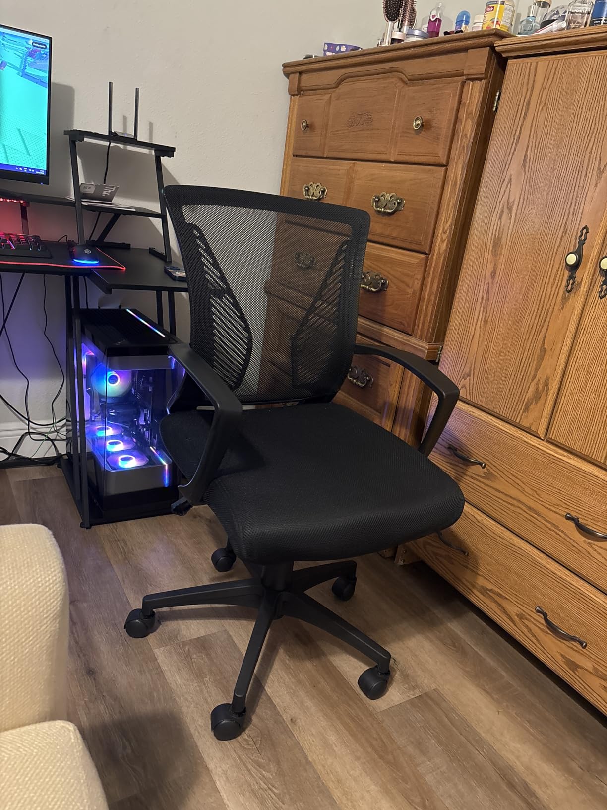 Furmax Office Chair Ergonomic Computer Desk Mesh Chair Mid Back Swivel Lumbar Support with Armrest (Black) customer photo 2