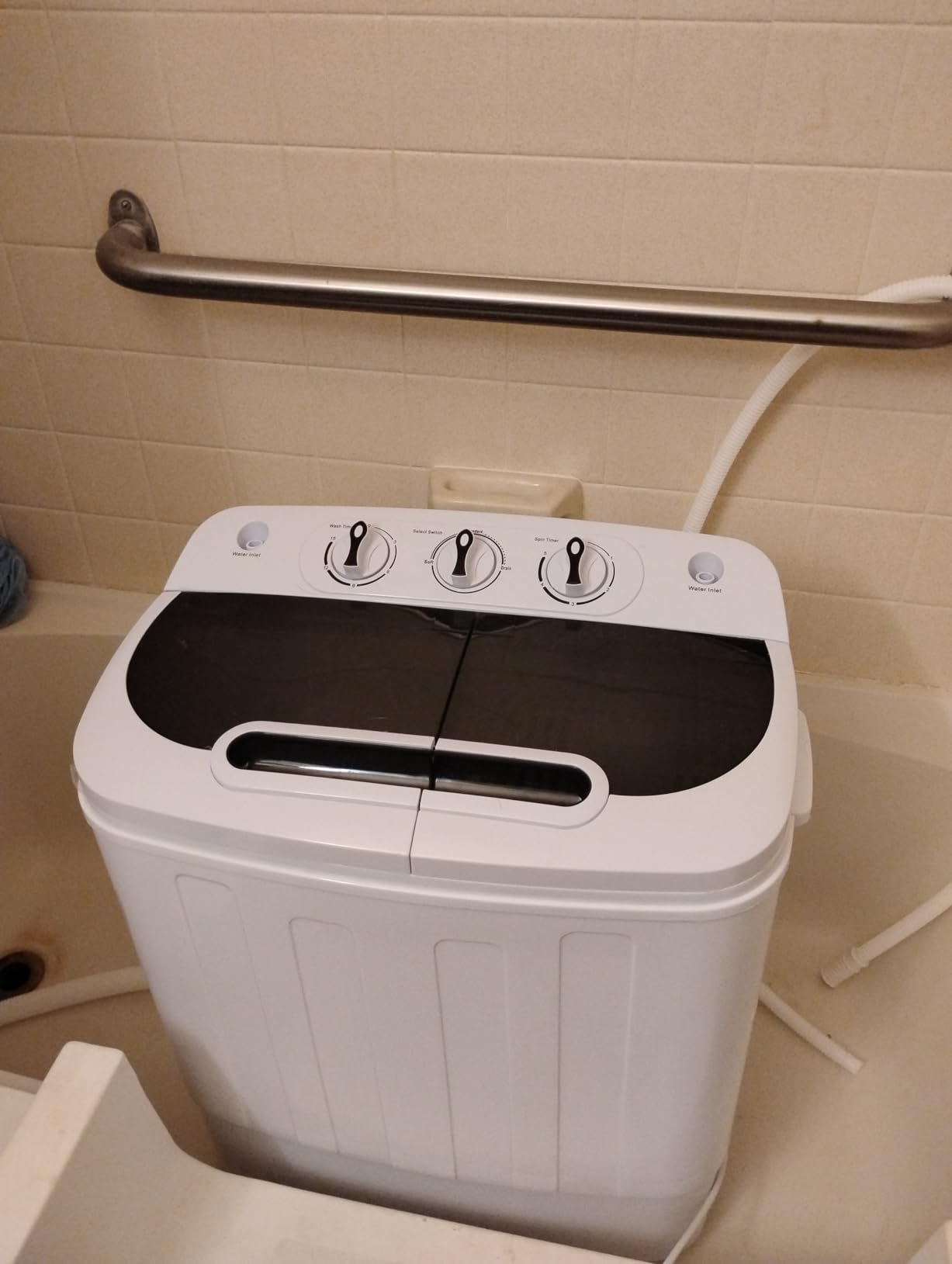 SUPER DEAL Compact Mini Twin Tub Washing Machine 13lbs Capacity Portable Washer Wash and Spin Cycle Combo, Built-in Gravity Drain for Camping, Apartments, Dorms, College, RV's and Small Spaces customer photo 1