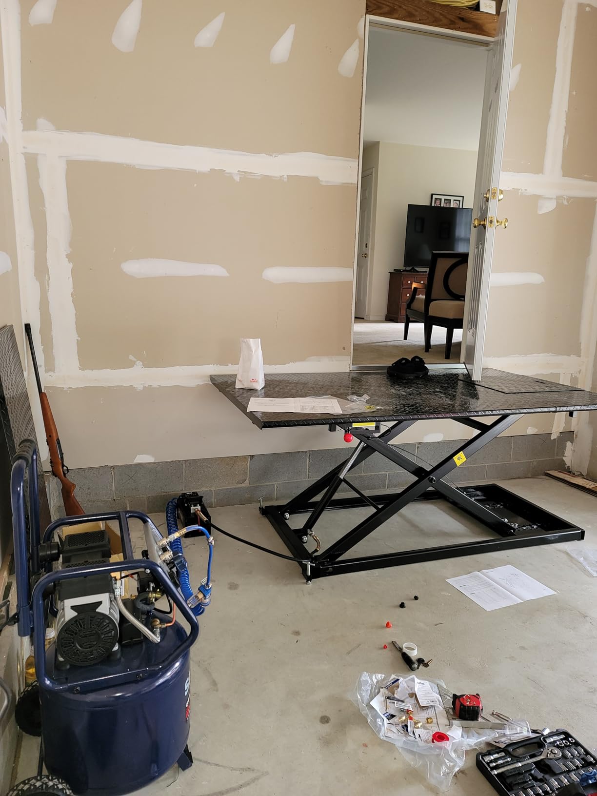 Black Widow Extra-Wide Air Over Hydraulic Motorcycle Scissor Lift Table, 1,500 lb. Capacity, 33.5