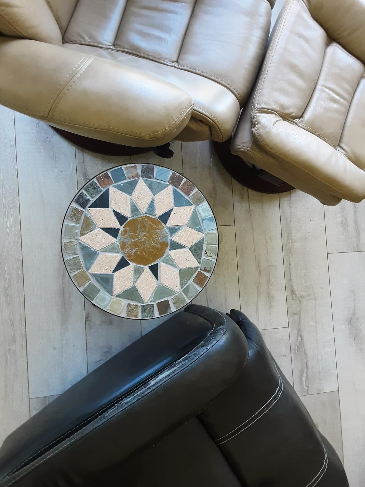 Christopher Knight Home Silvester Outdoor Stone Side Table with Iron Frame, Beige / Black customer photo 1